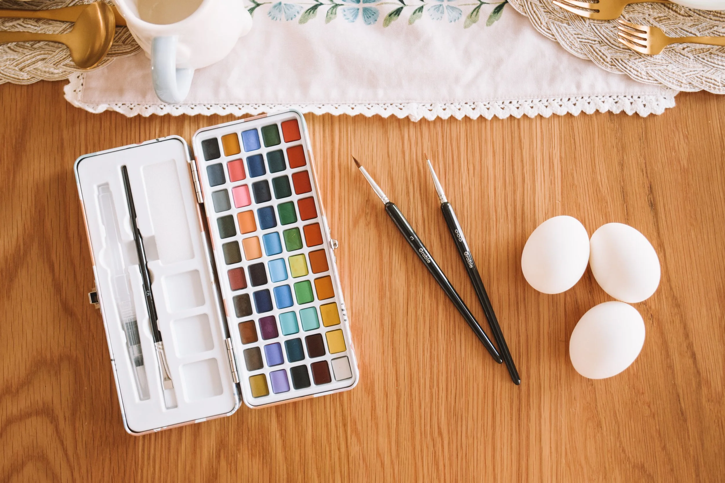Watercolor Easter Eggs in Woven Basket