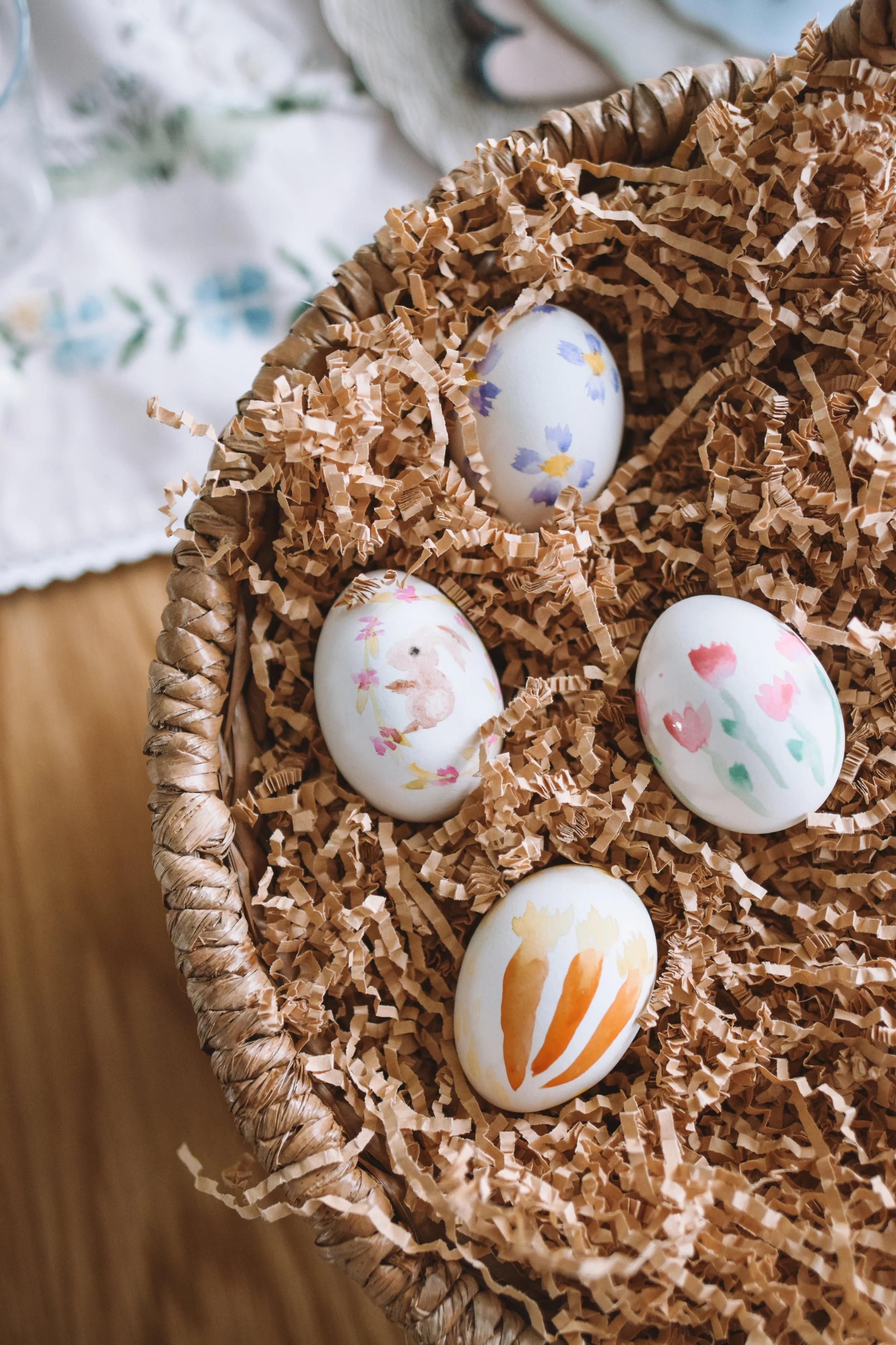 Watercolor Easter Eggs in Woven Basket