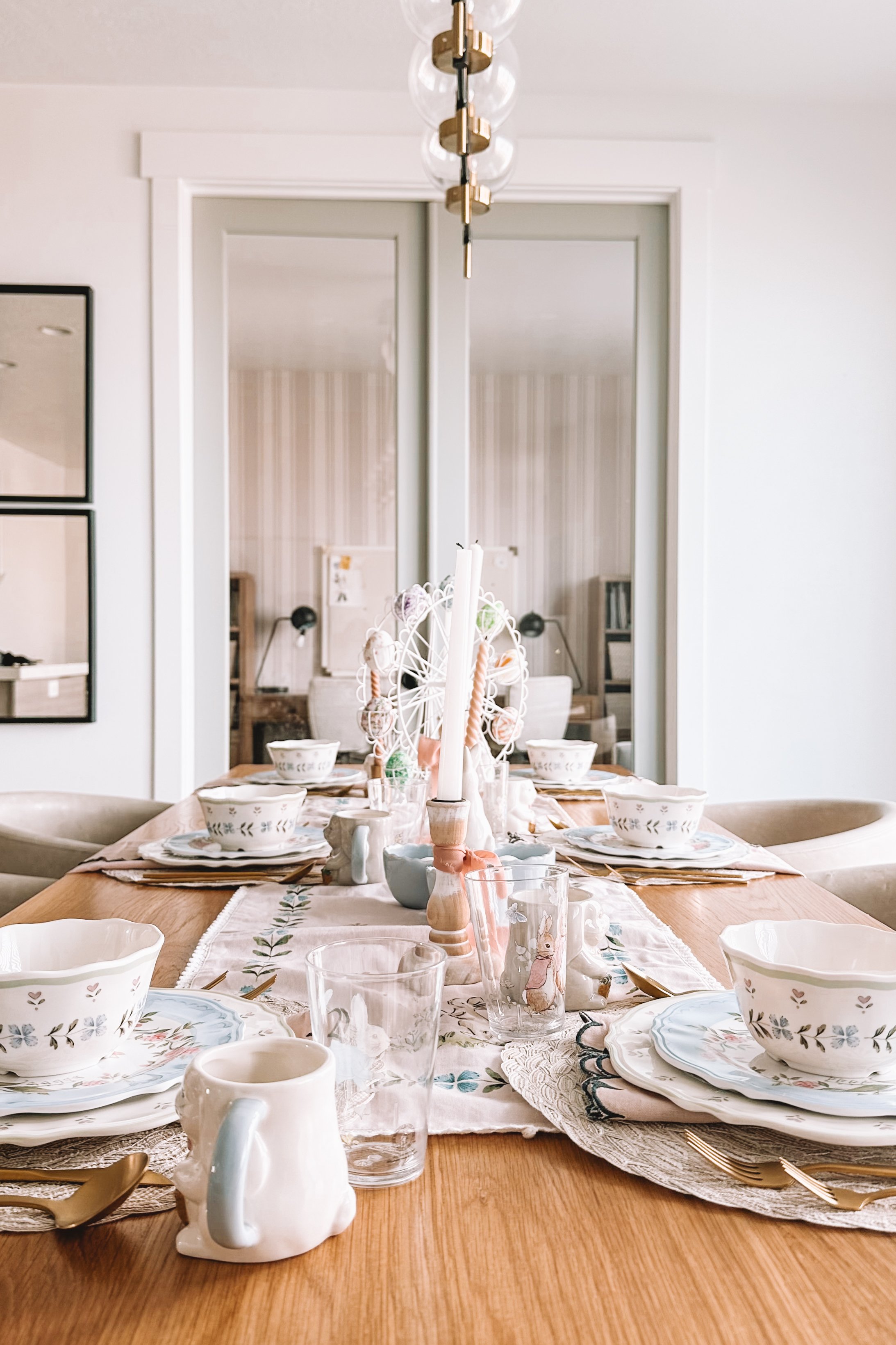 kid friendly easter tablescape with durable spring dinnerware