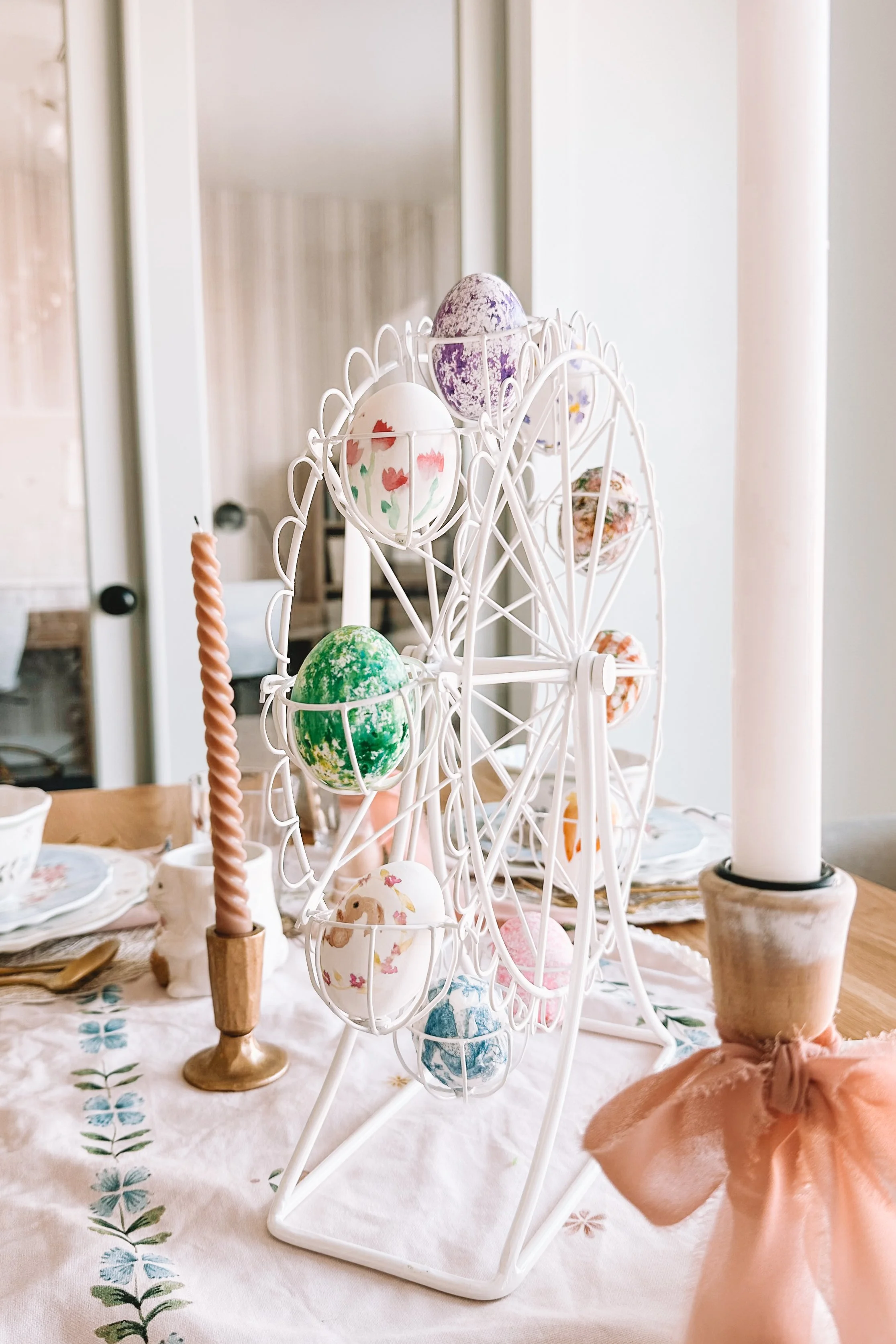kid friendly easter tablescape with durable spring dinnerware