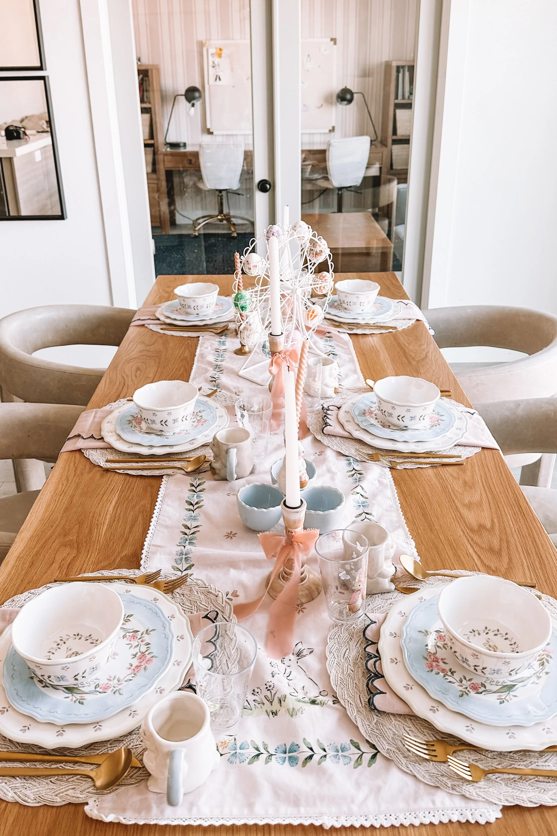 kid friendly easter tablescape with durable spring dinnerware