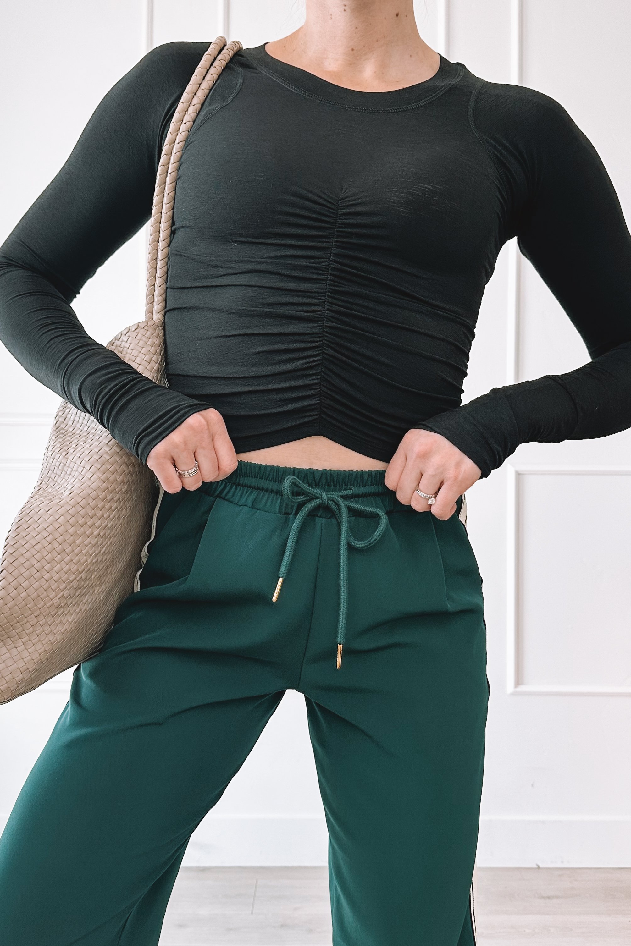Green track pants casual everyday outfit