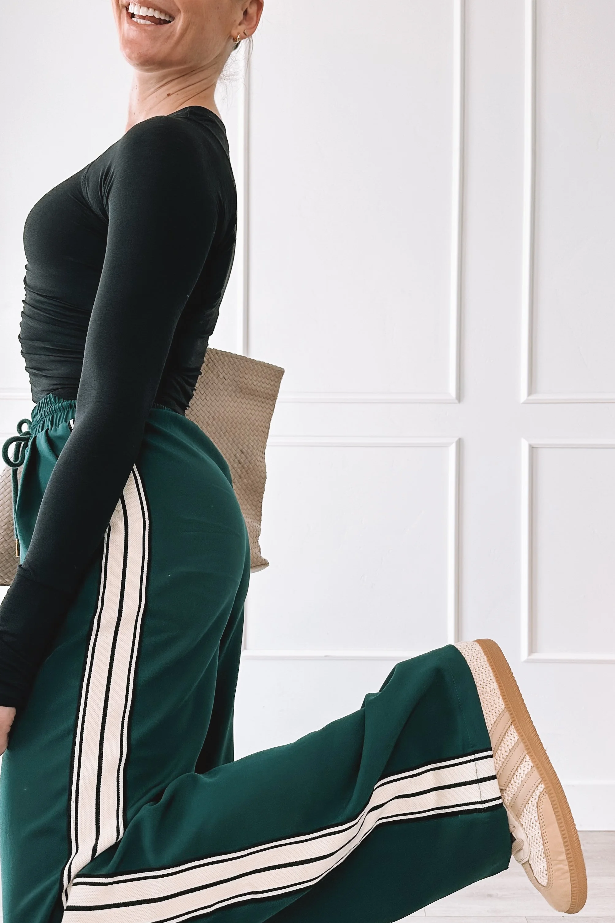 Green track pants casual everyday outfit
