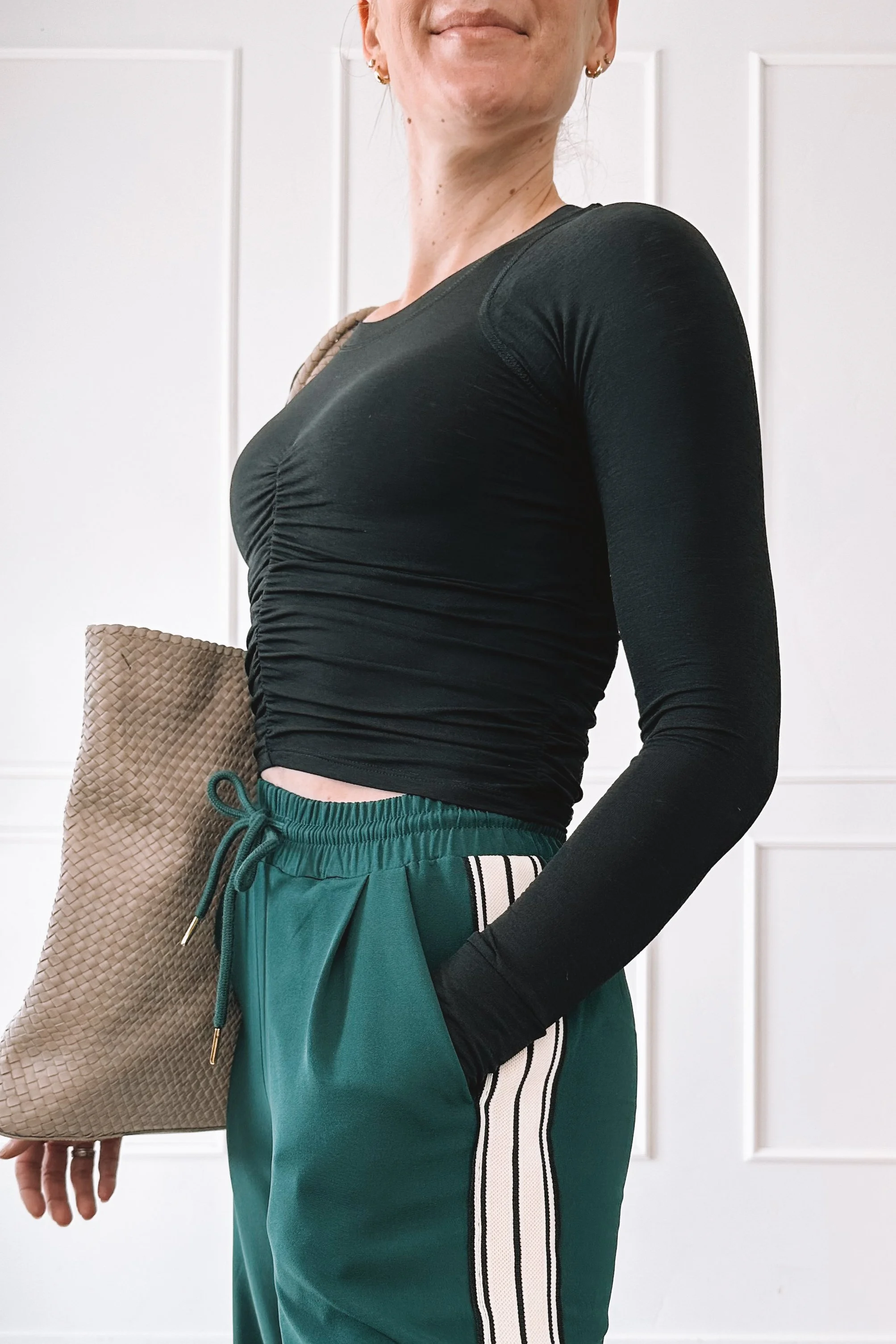 Green track pants casual everyday outfit