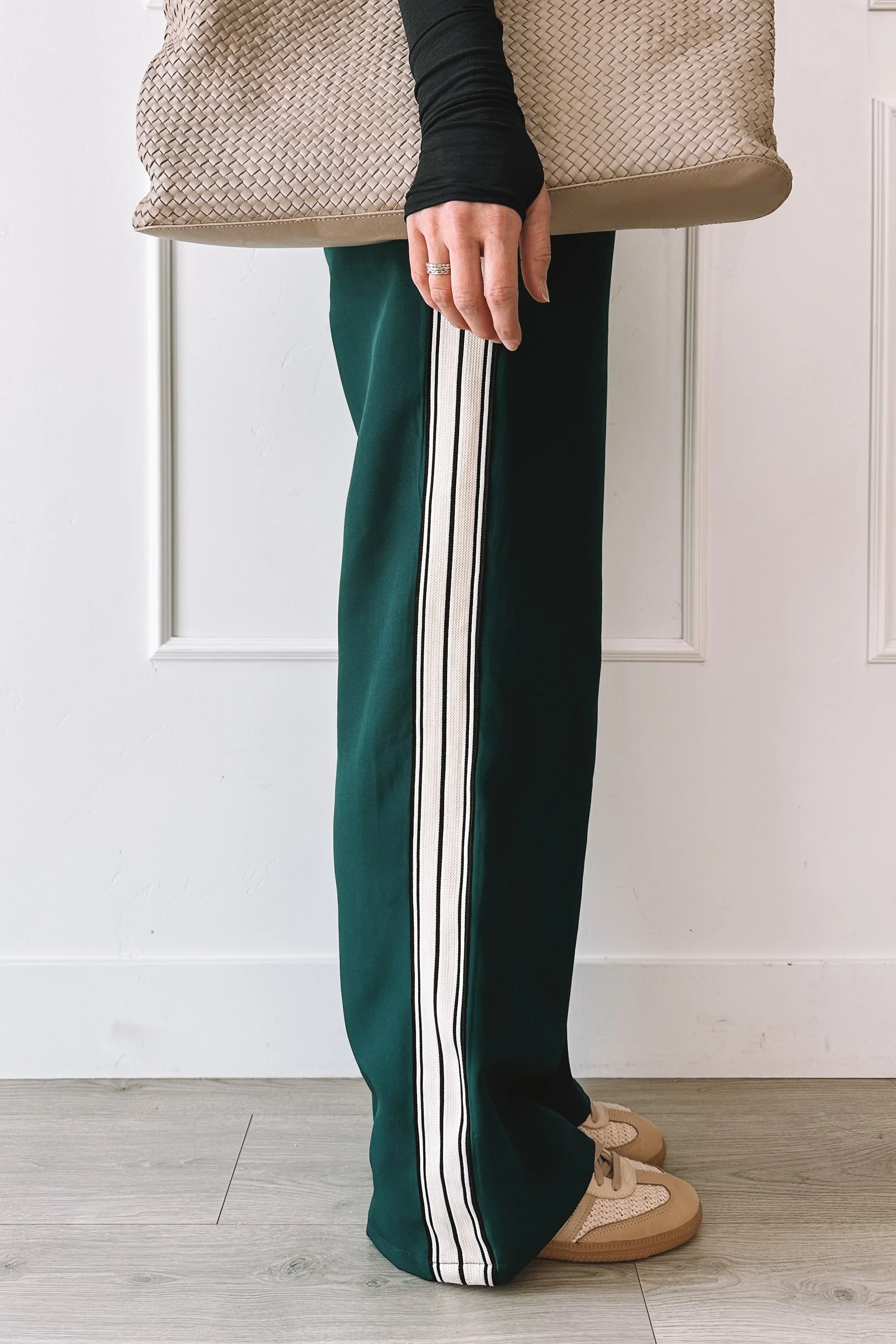 Green track pants casual everyday outfit