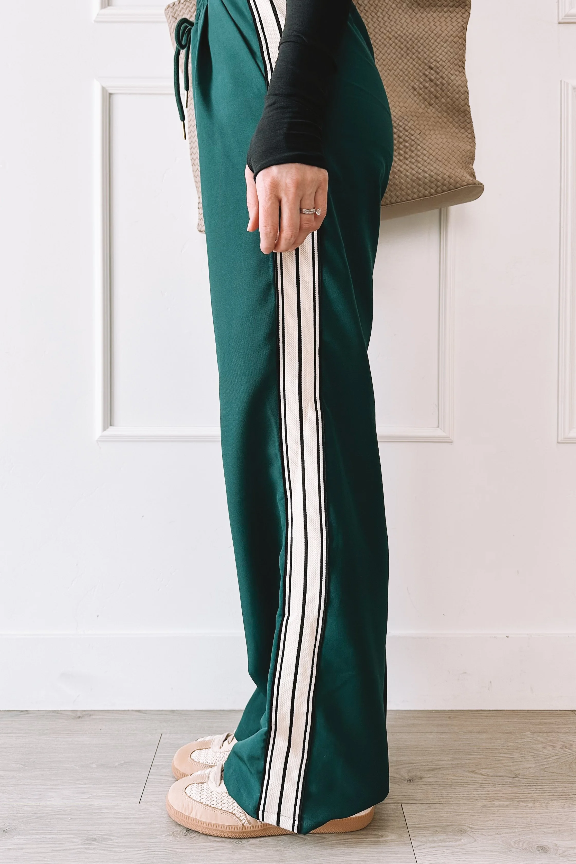 Green track pants casual everyday outfit