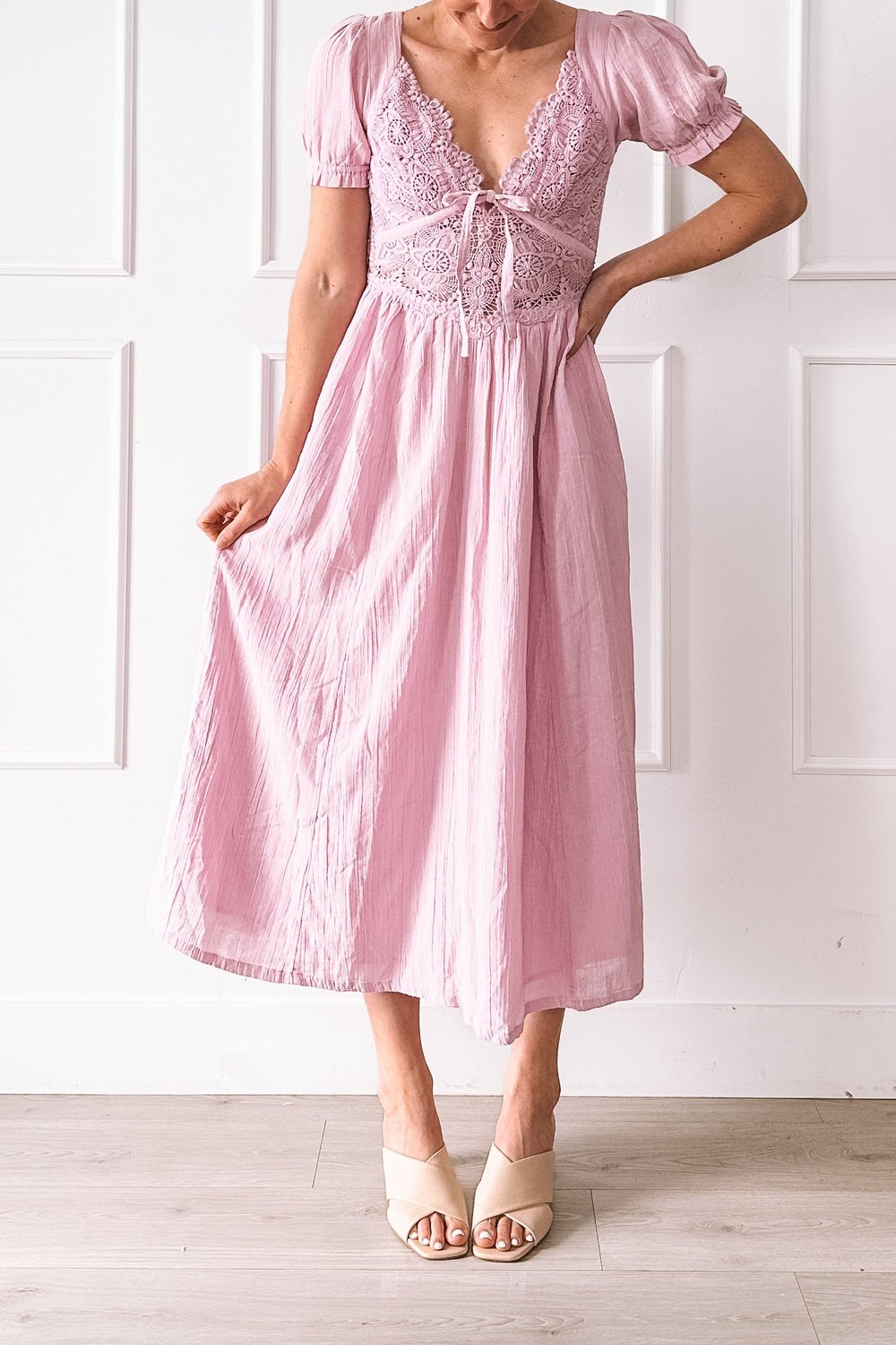 Free People Pink Lace Midi Dress Outfit  Jenn Hallak