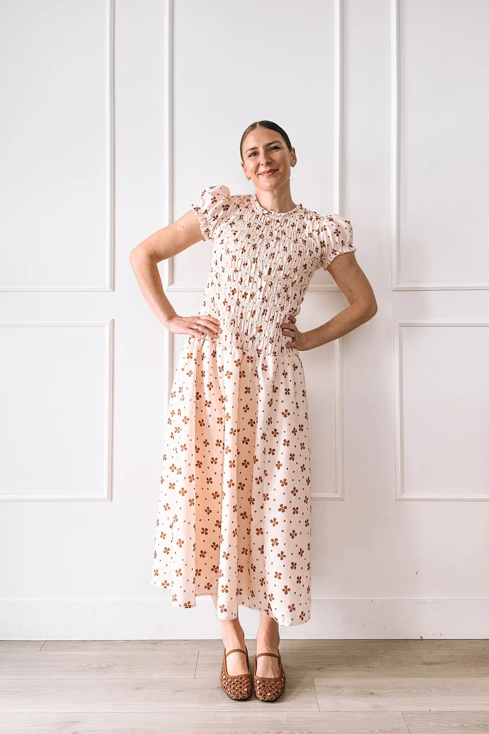 Bohme Floral Smocked Midi Dress Outfit  Jenn Hallak