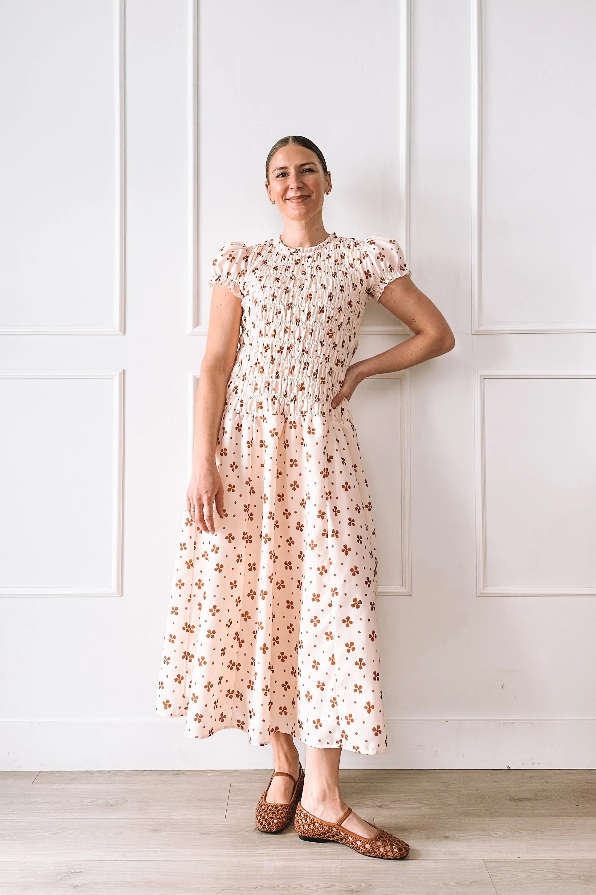 bohme floral smocked midi dress easter outfit