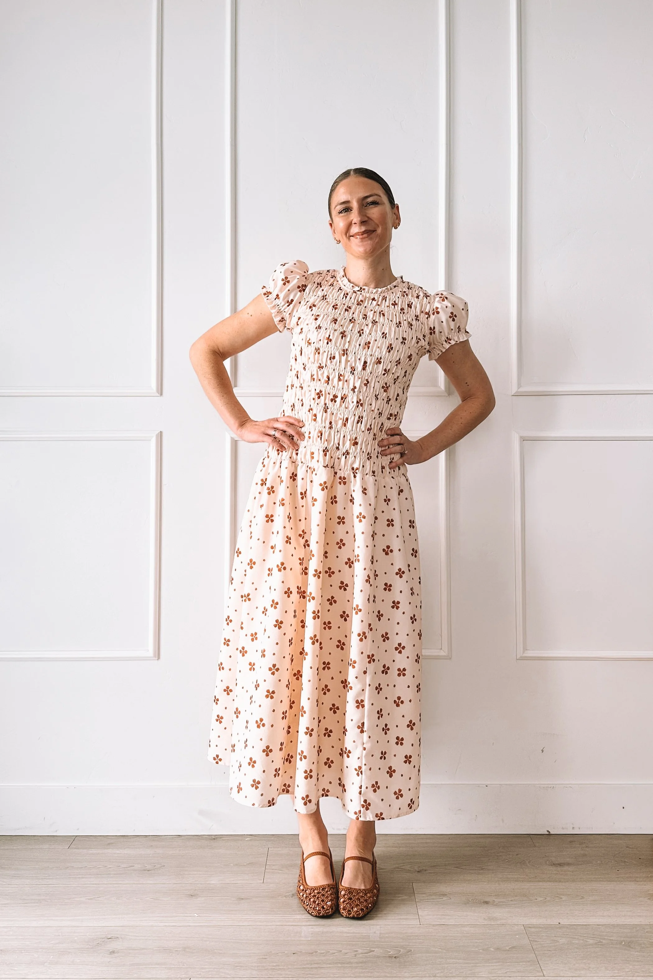 bohme floral smocked midi dress easter outfit