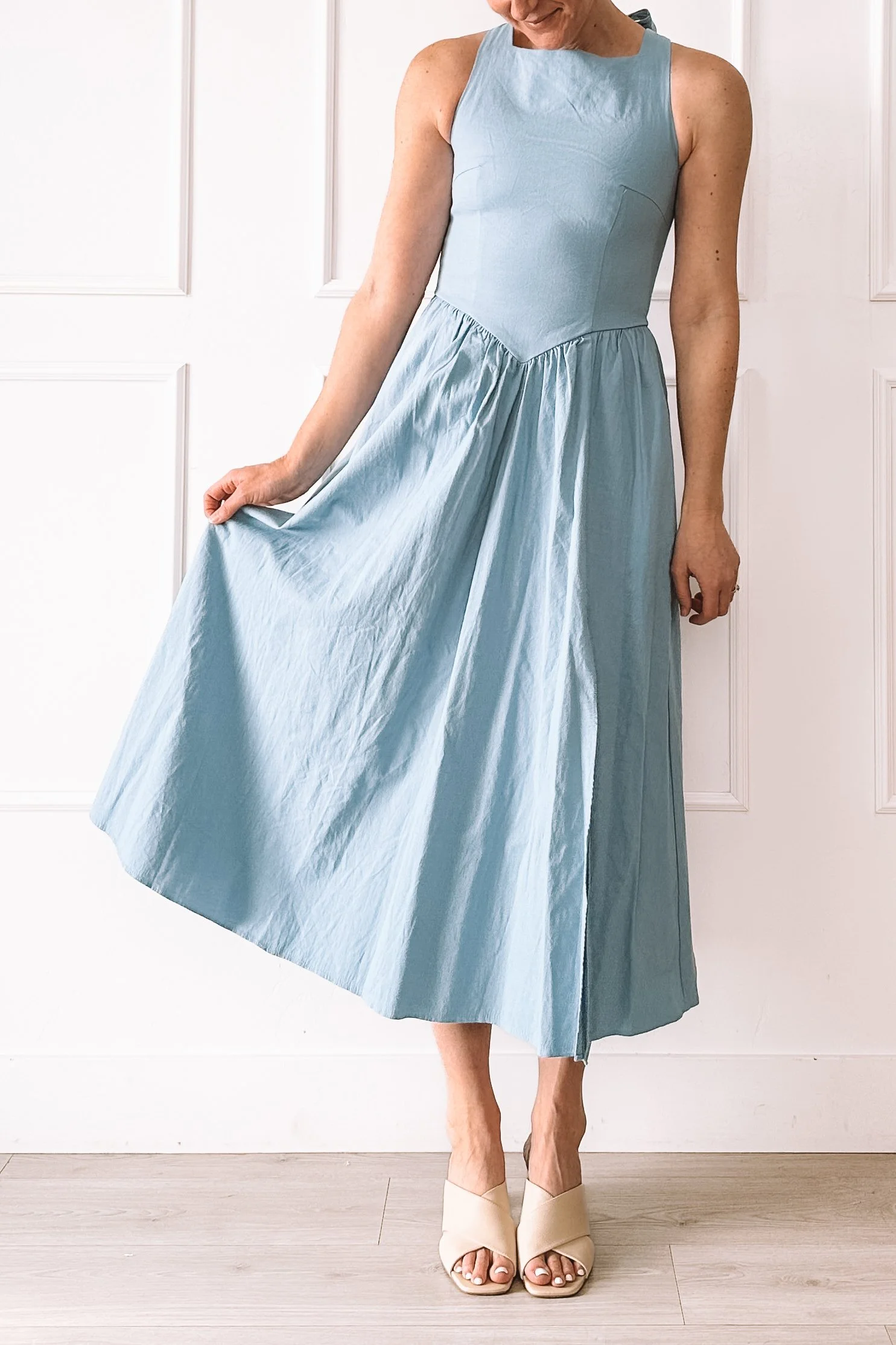 ASTR the Label Blue Linen Midi Dress Outfit for Spring and Easter
