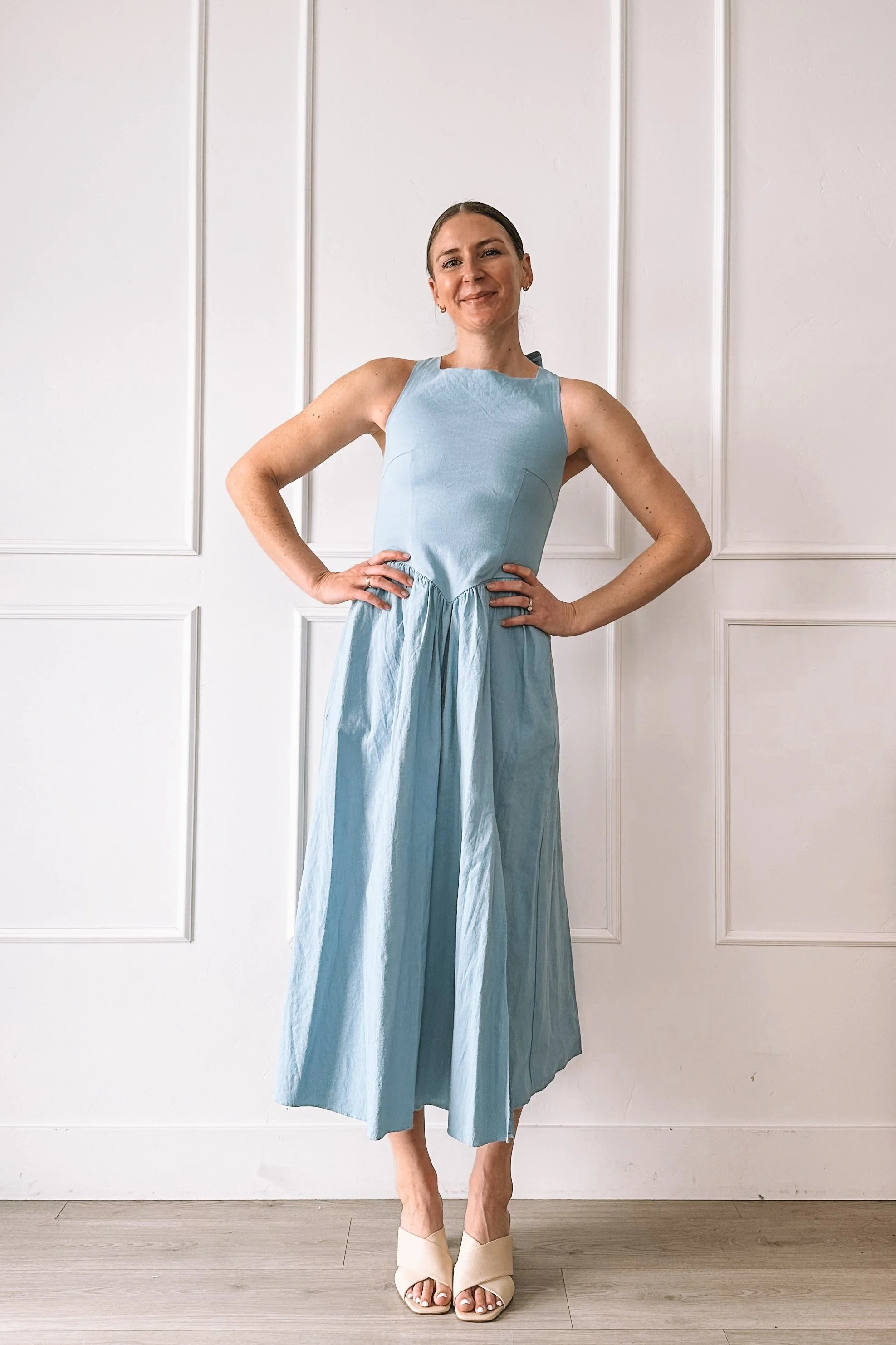 astr the label blue dress double tie back detail