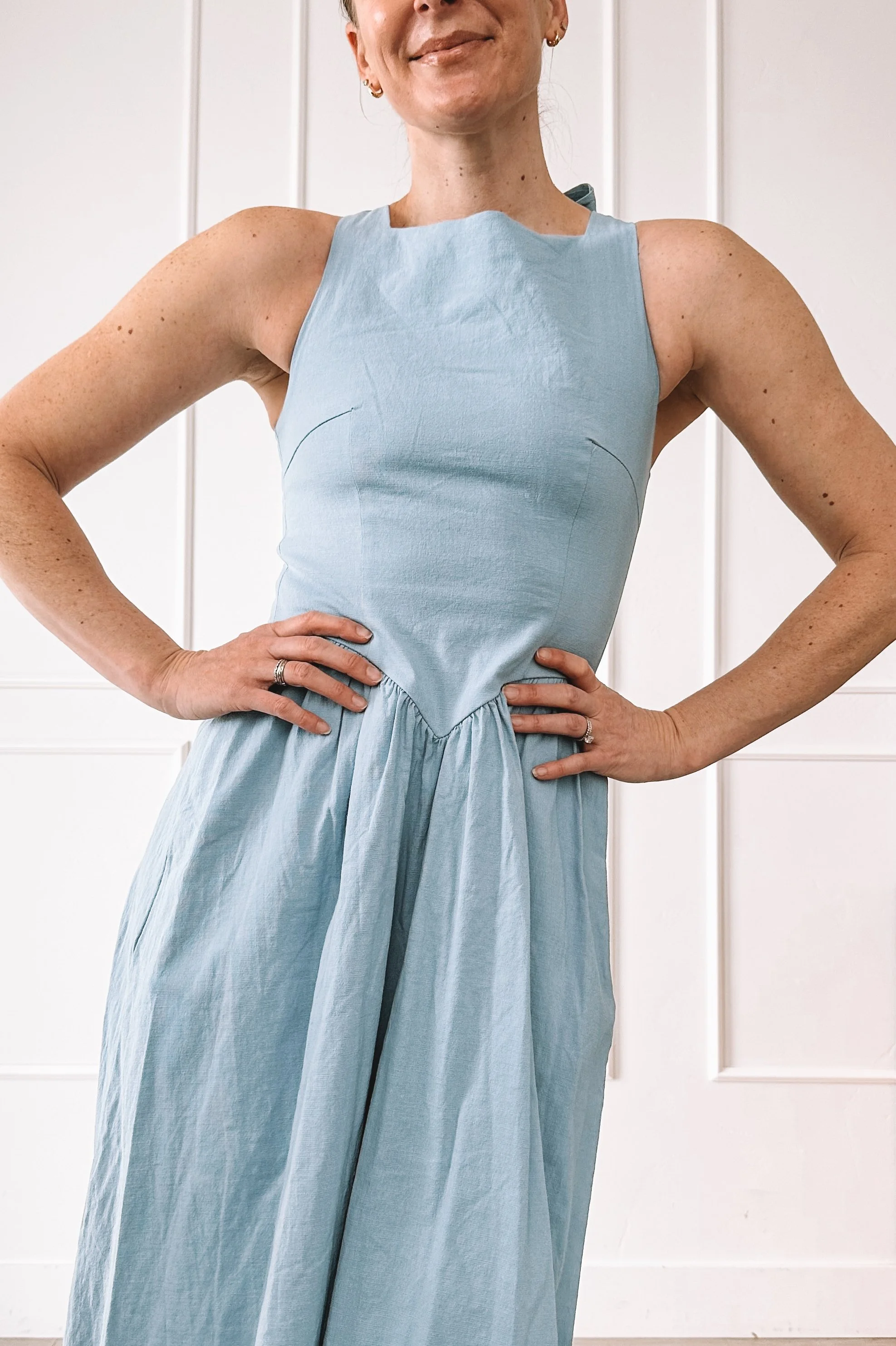 astr the label blue dress double tie back detail