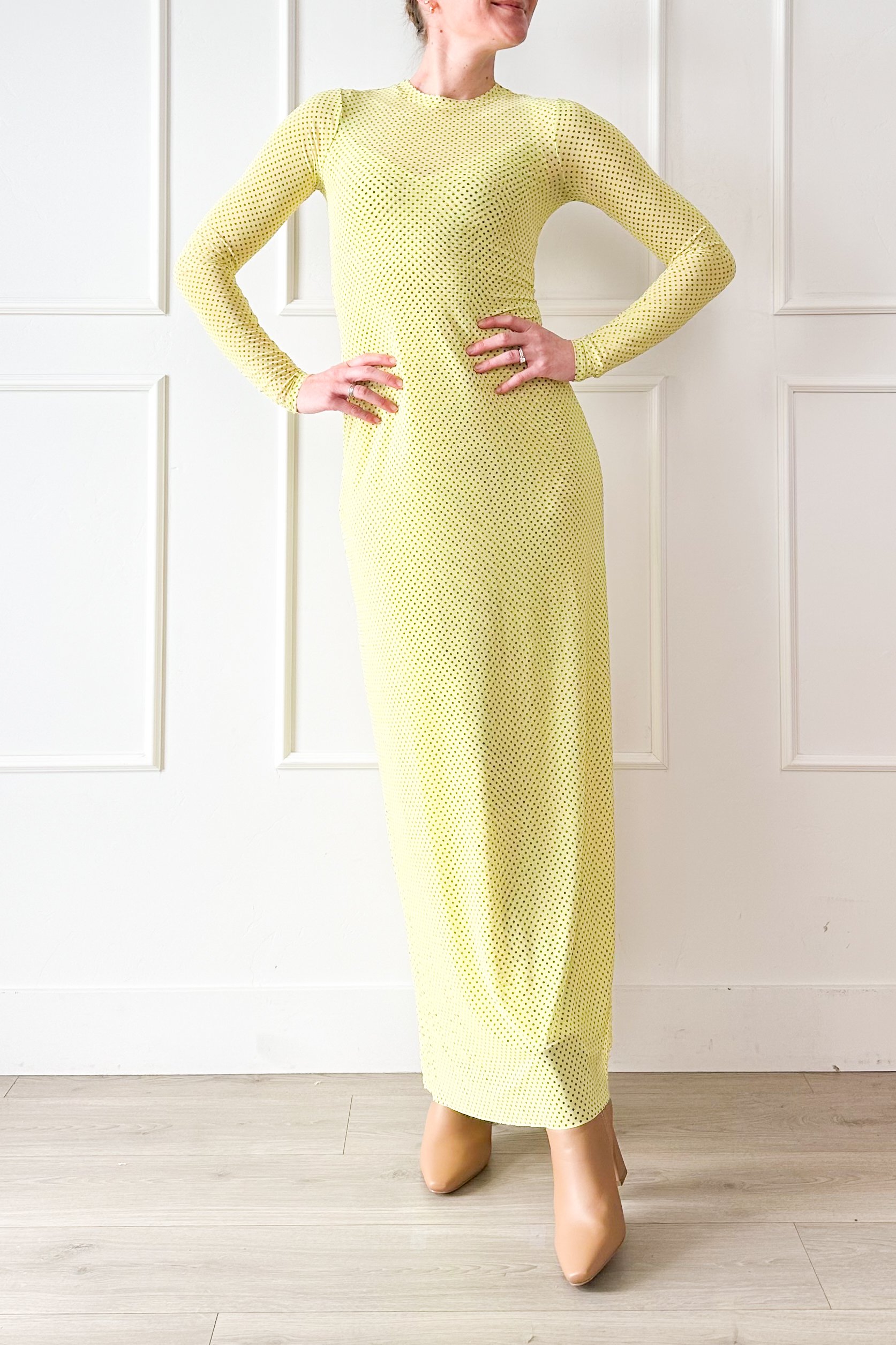 Urban Outfitters Lime Green Polka Dot Dress Outfit for Spring and Easter