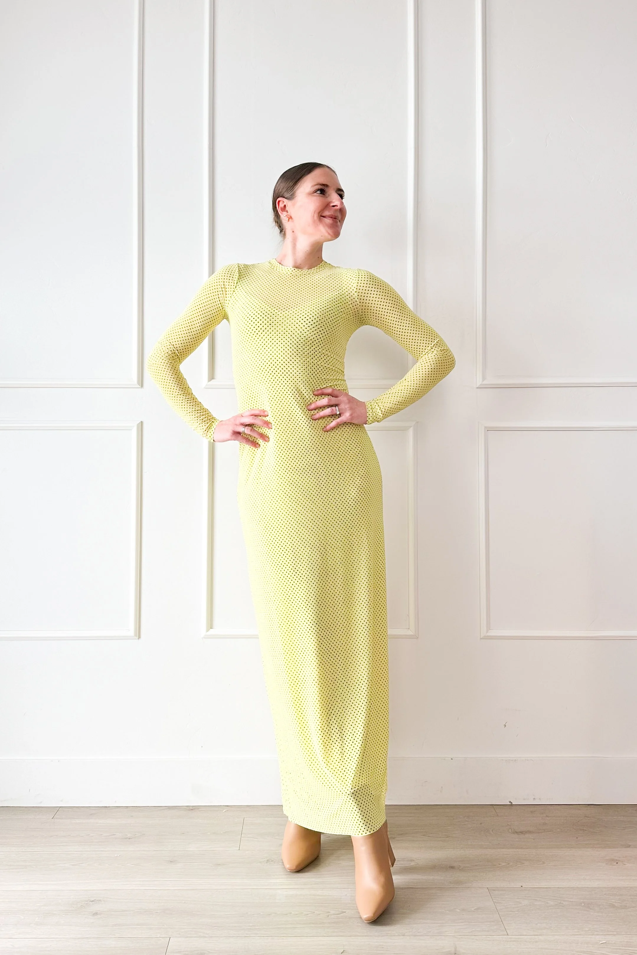 urban outfitters lime green polka dot dress outfit