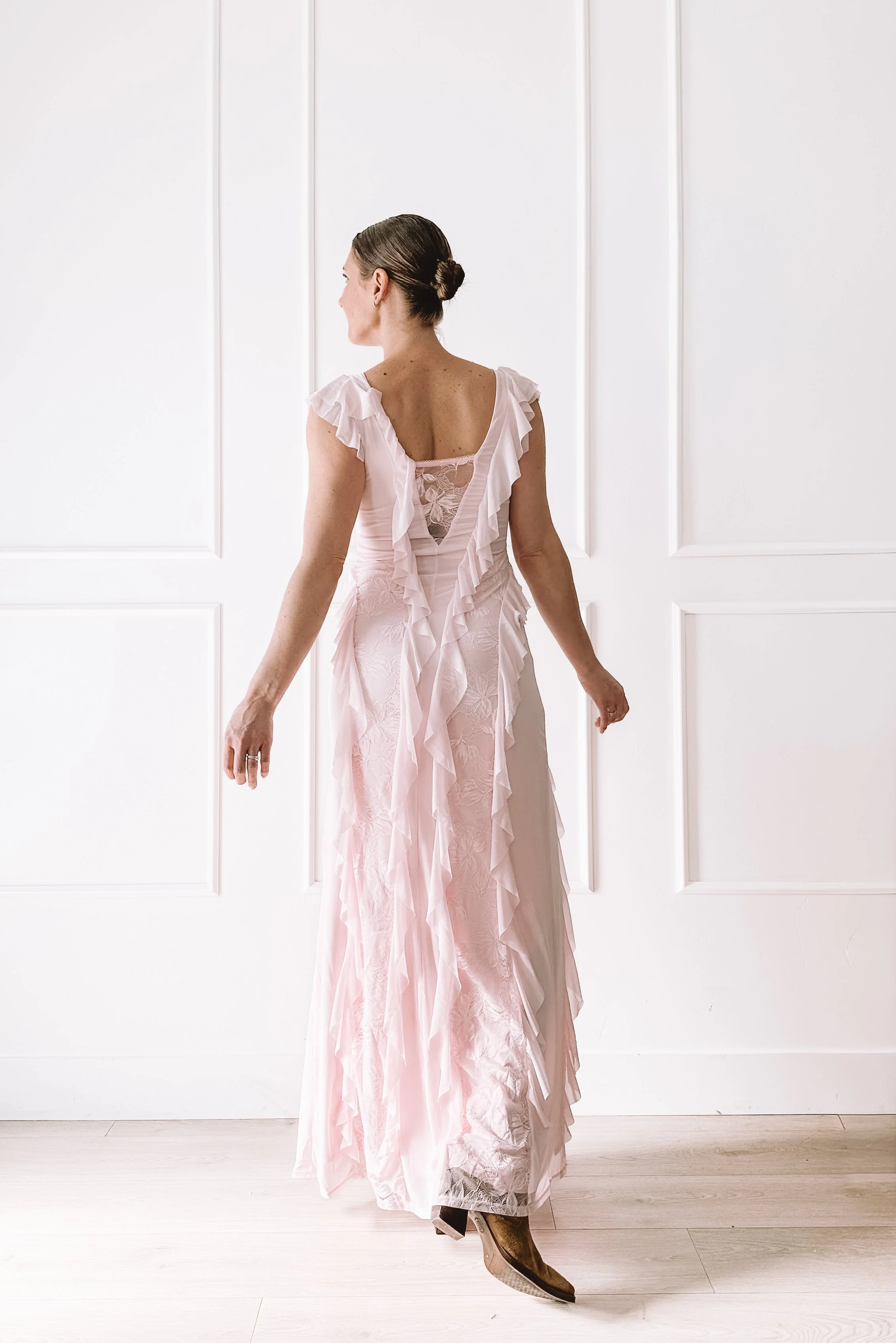 pink lace ruffle dress detail urban outfitters