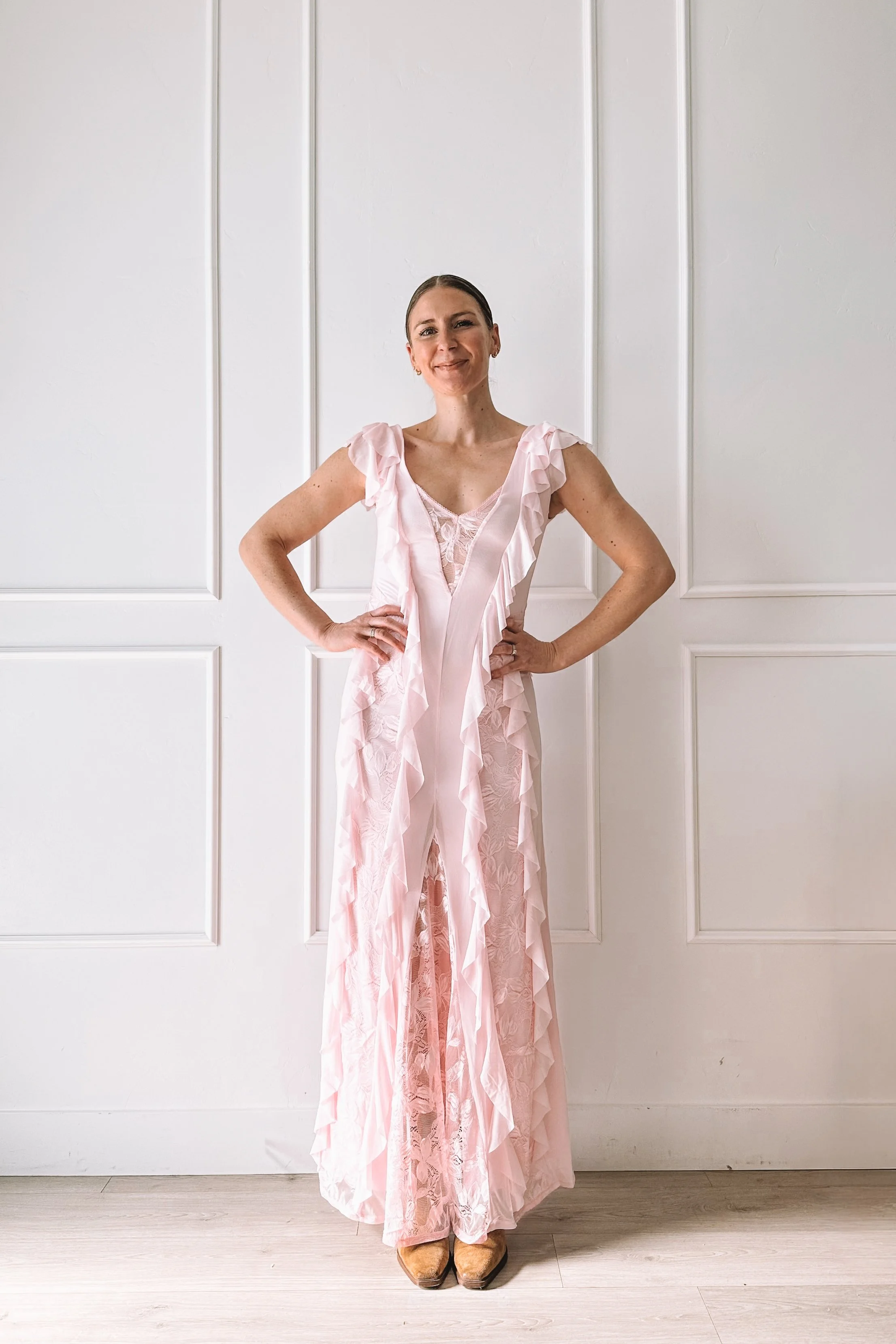 pink lace ruffle dress detail urban outfitters