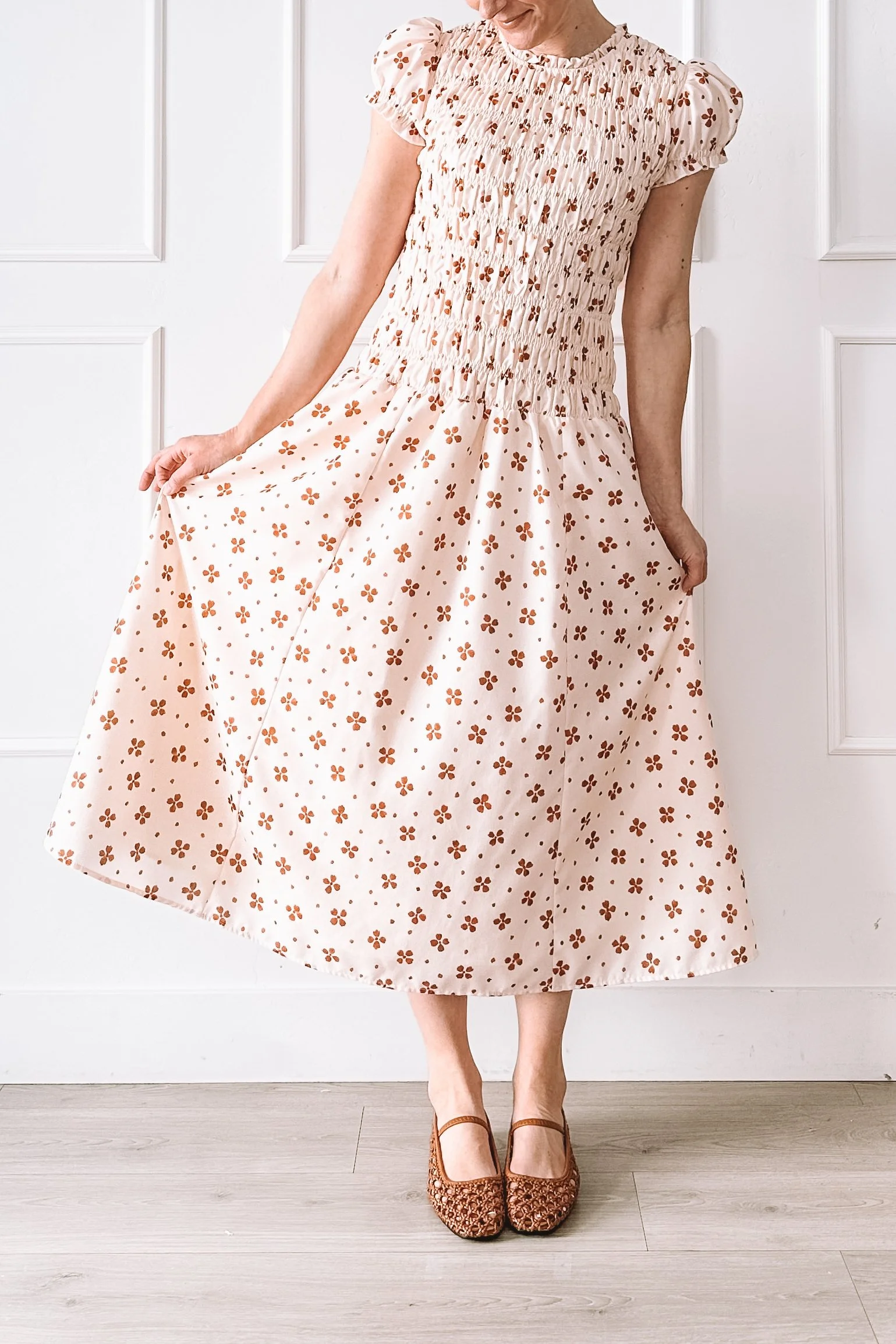 cream floral smocked easter dress