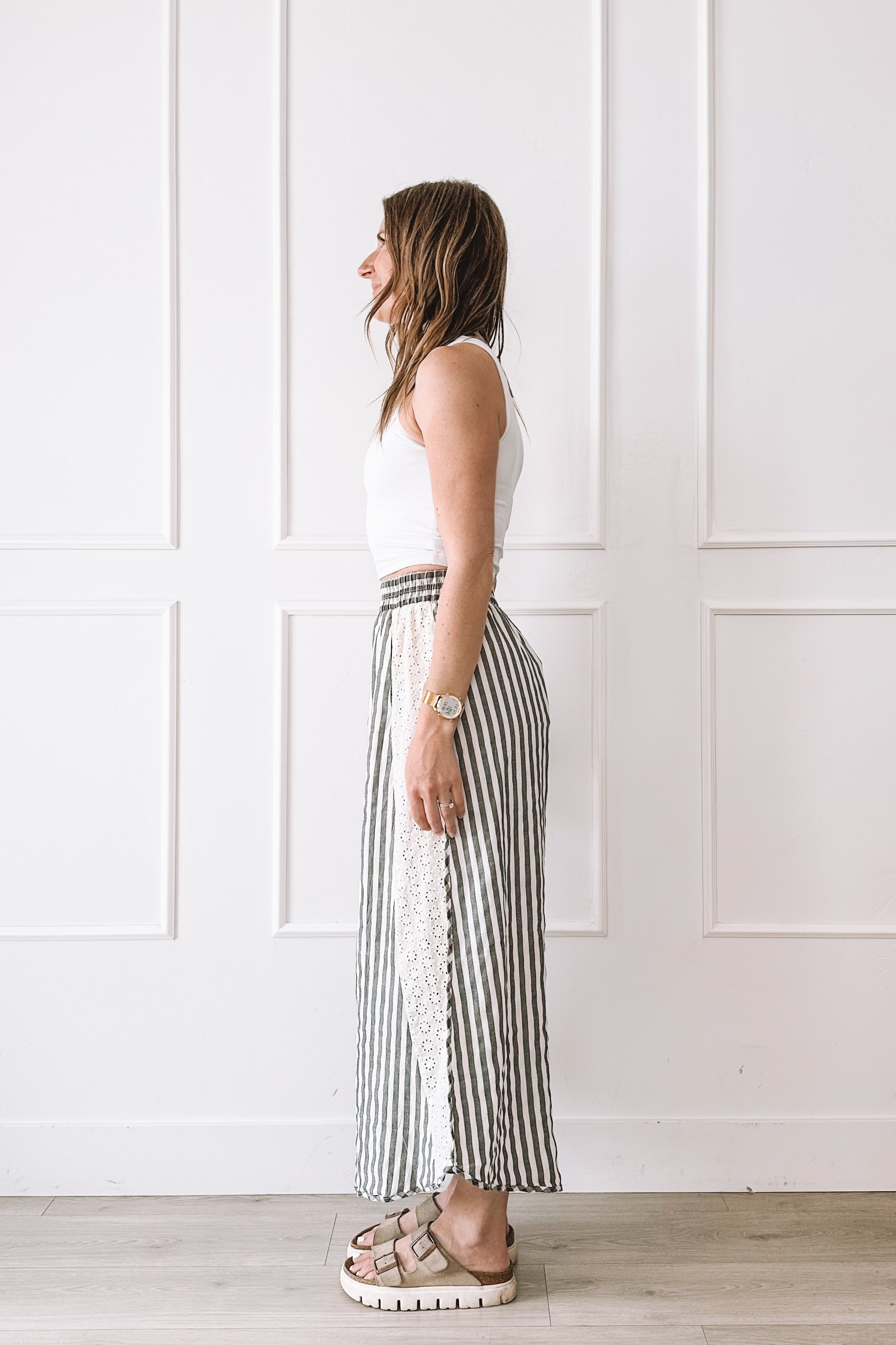 Striped Wide Leg Pants Casual Outfit