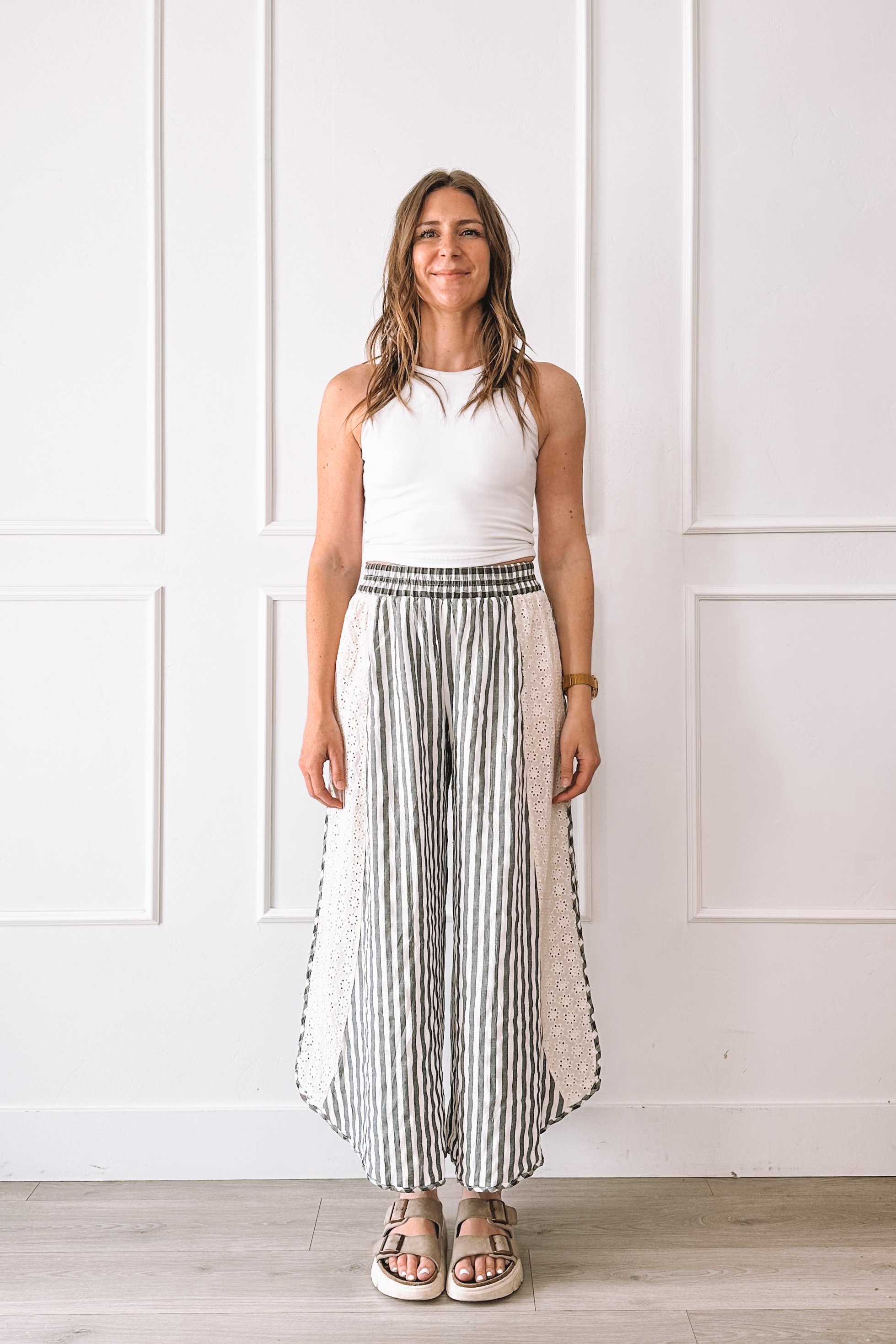Striped Wide Leg Pants Casual Outfit