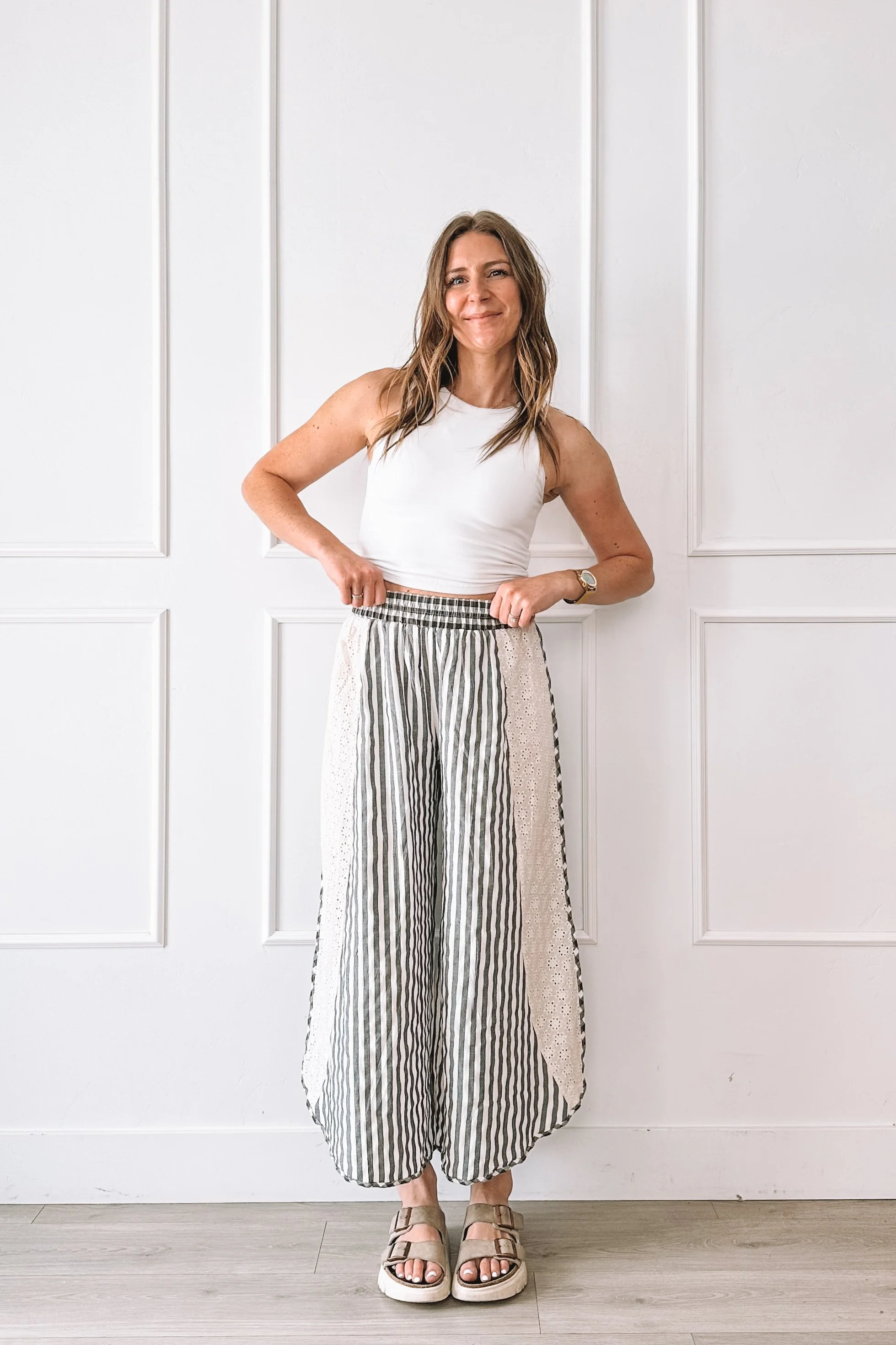 Striped Wide Leg Pants Casual Outfit