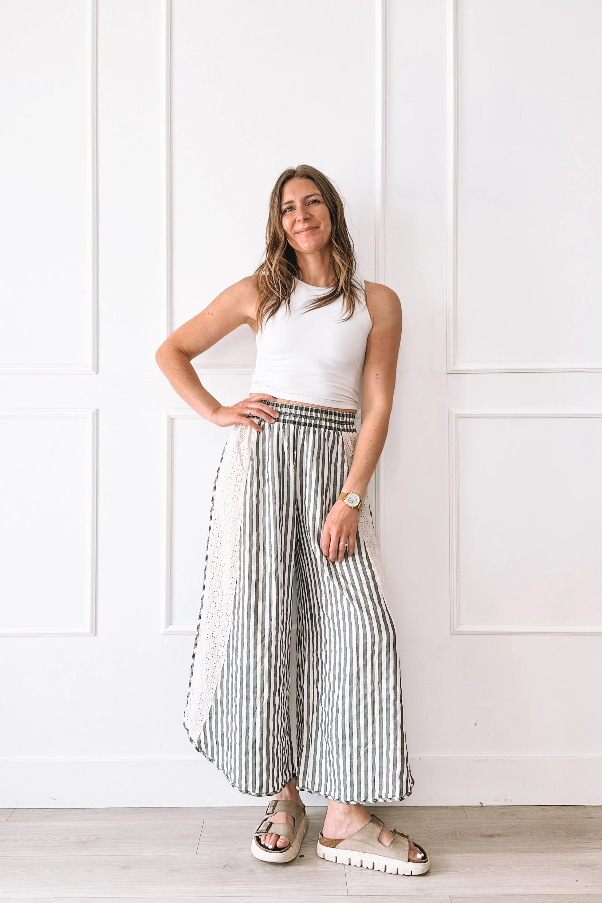 Striped Wide Leg Pants Casual Outfit