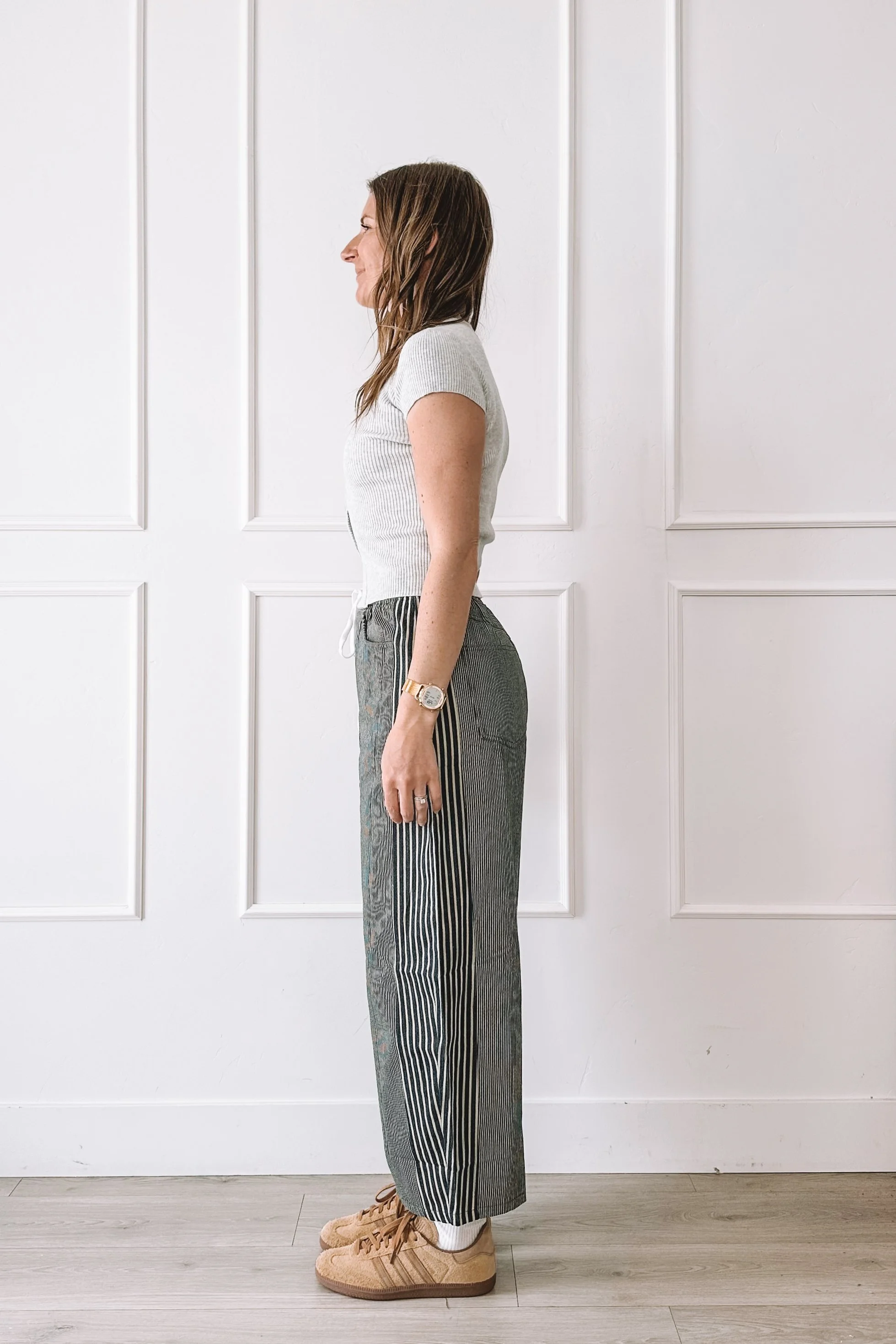 Striped Barrel Pants Casual Outfit