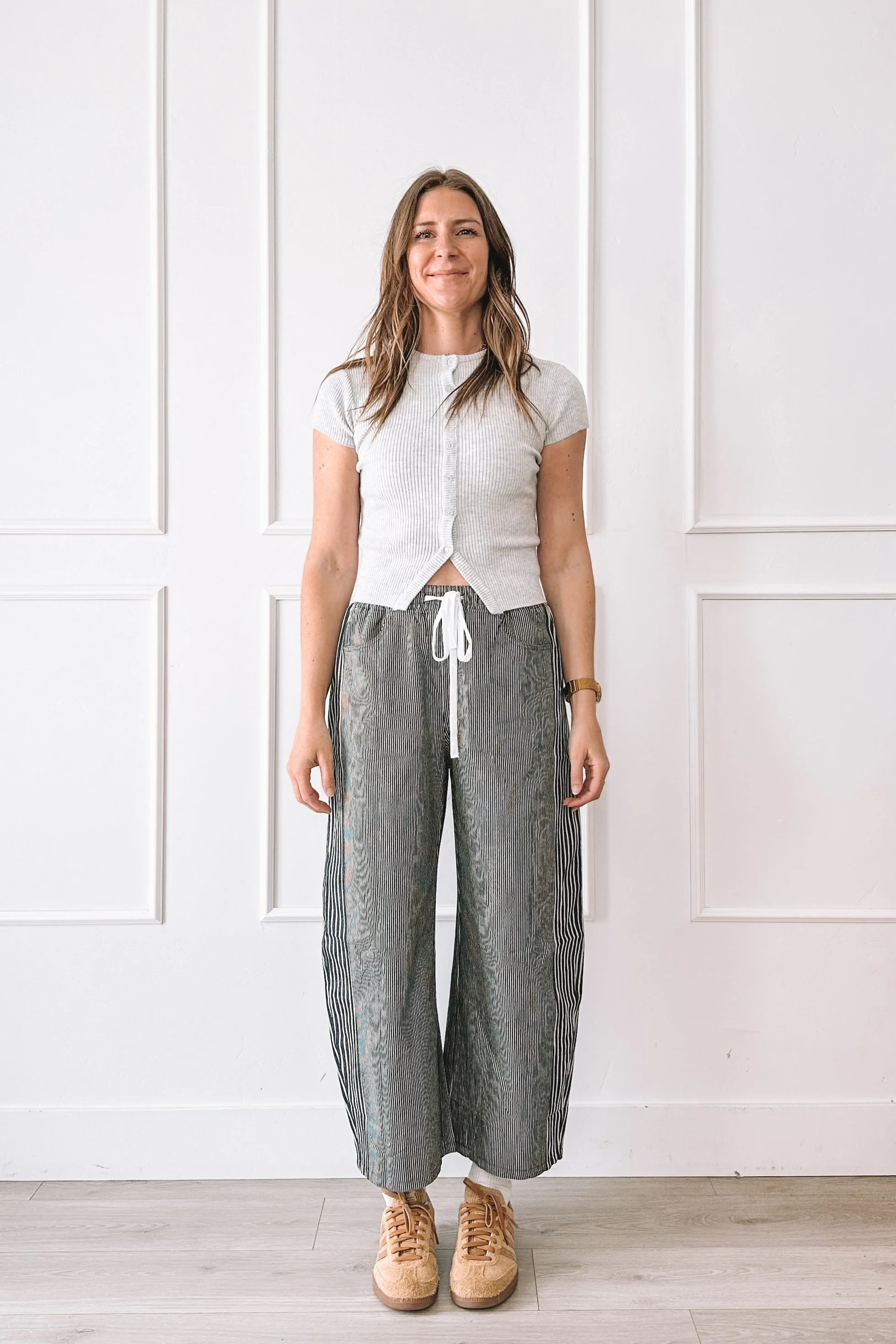 Striped Barrel Pants Casual Outfit