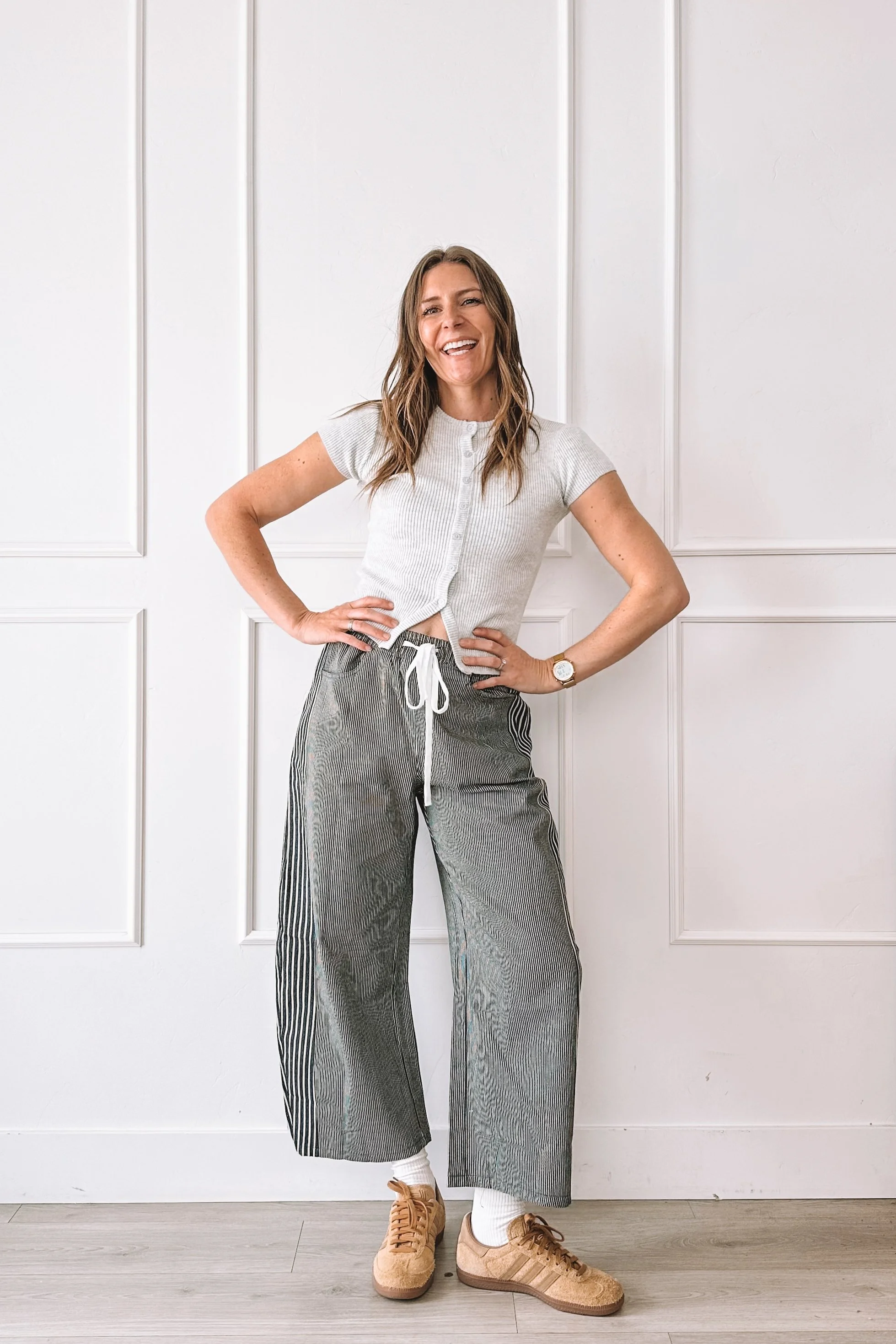 Striped Barrel Pants Casual Outfit