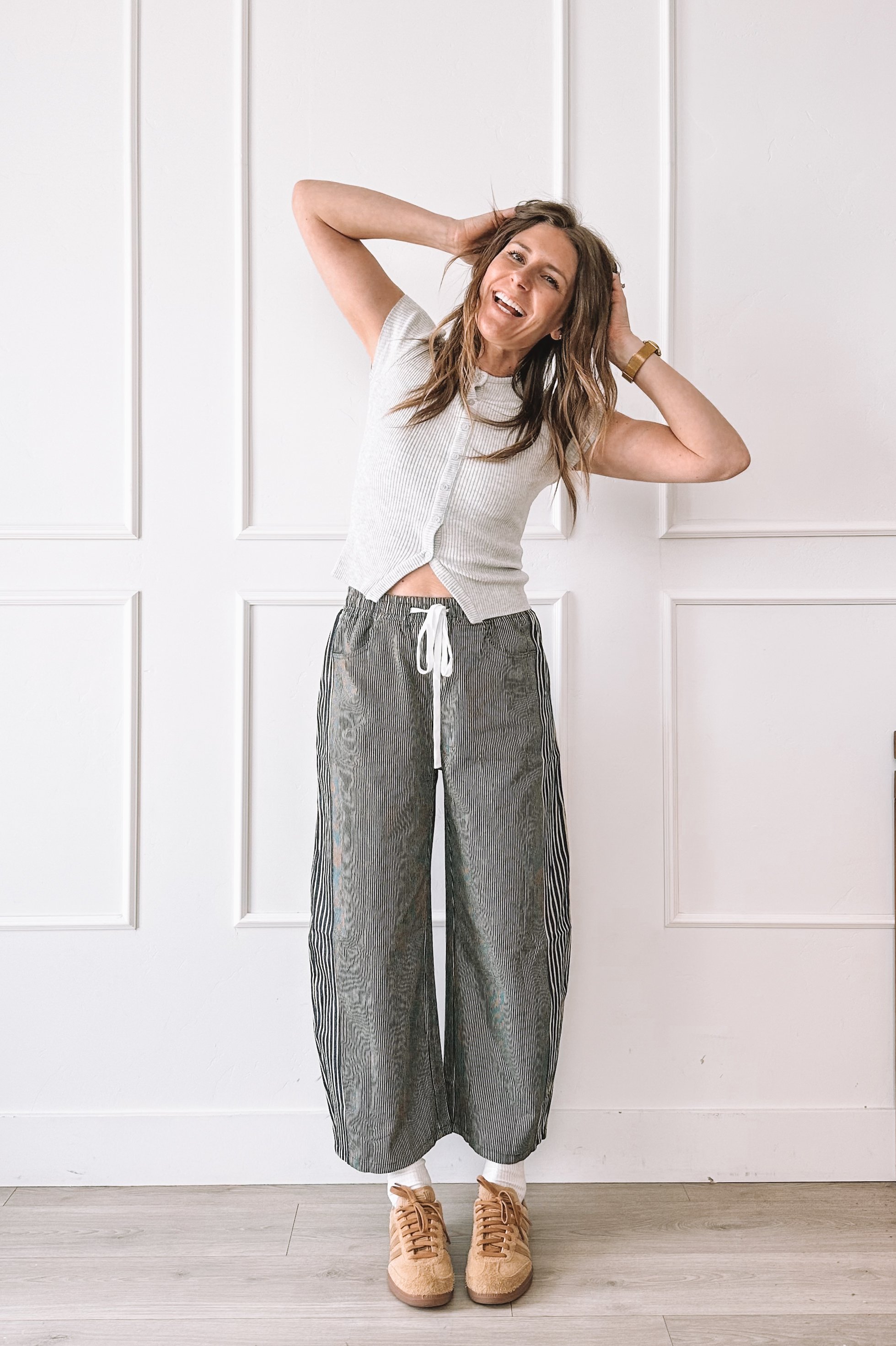 Striped Barrel Pants Casual Outfit