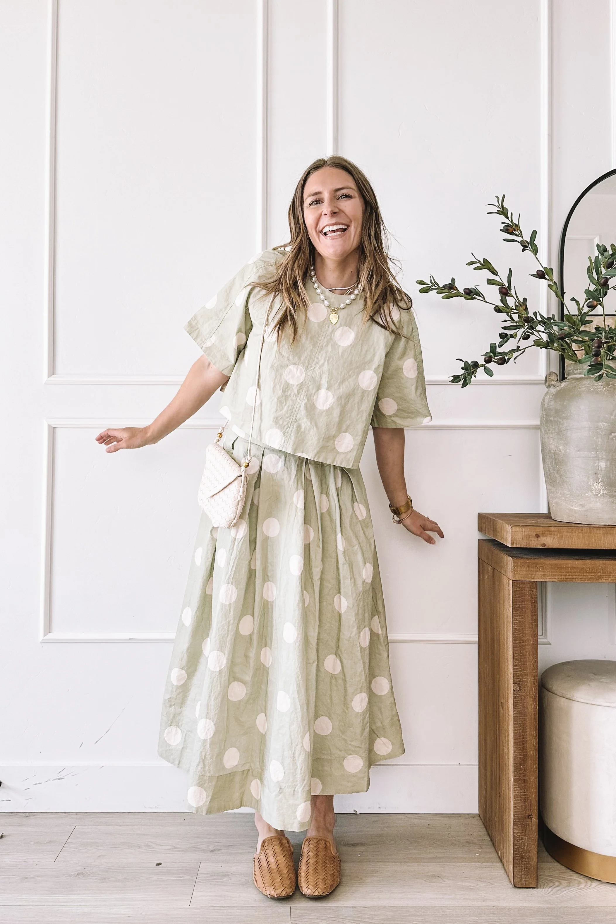 Green Polka Dot Skirt Set Outfit