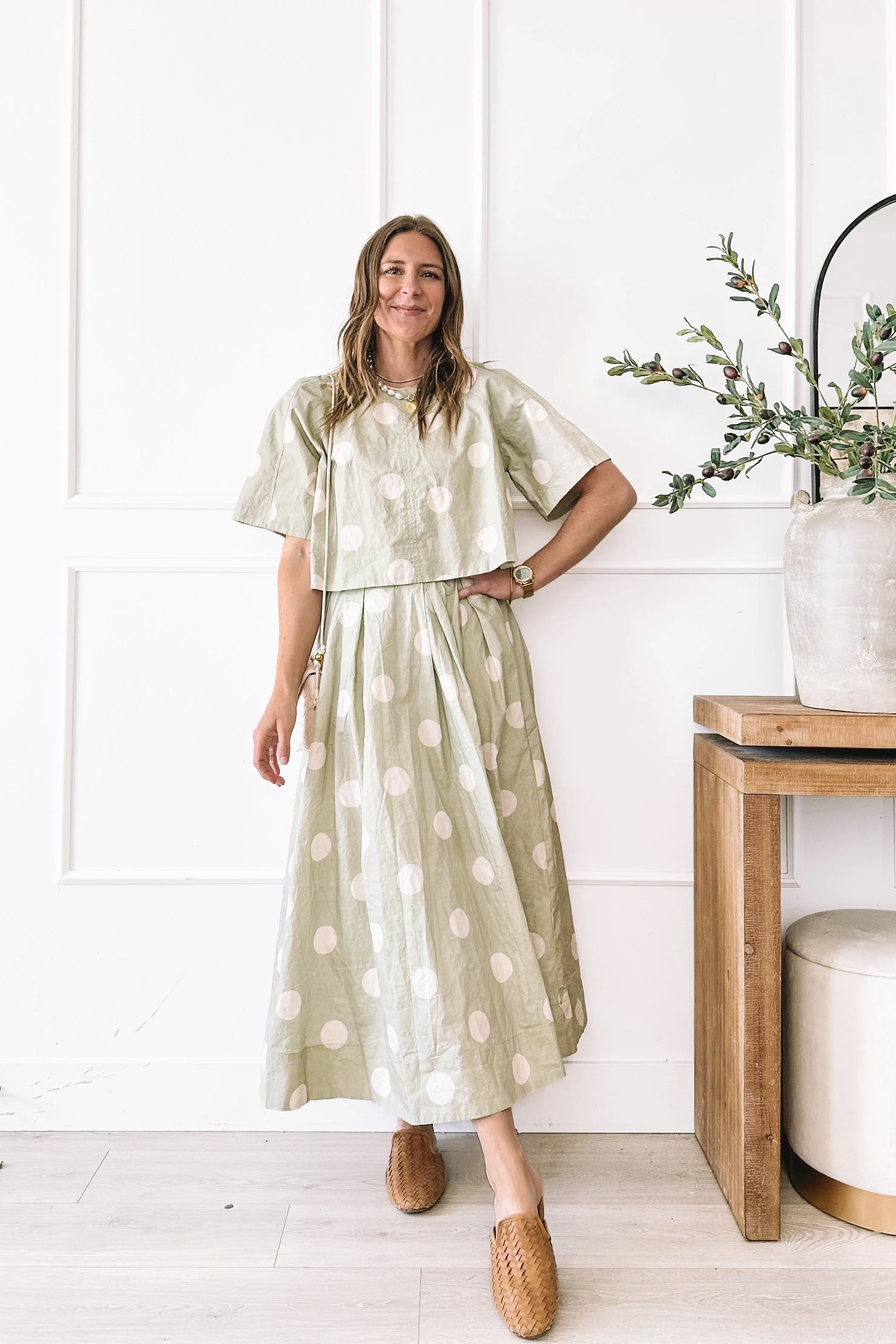 Green Polka Dot Skirt Set Outfit