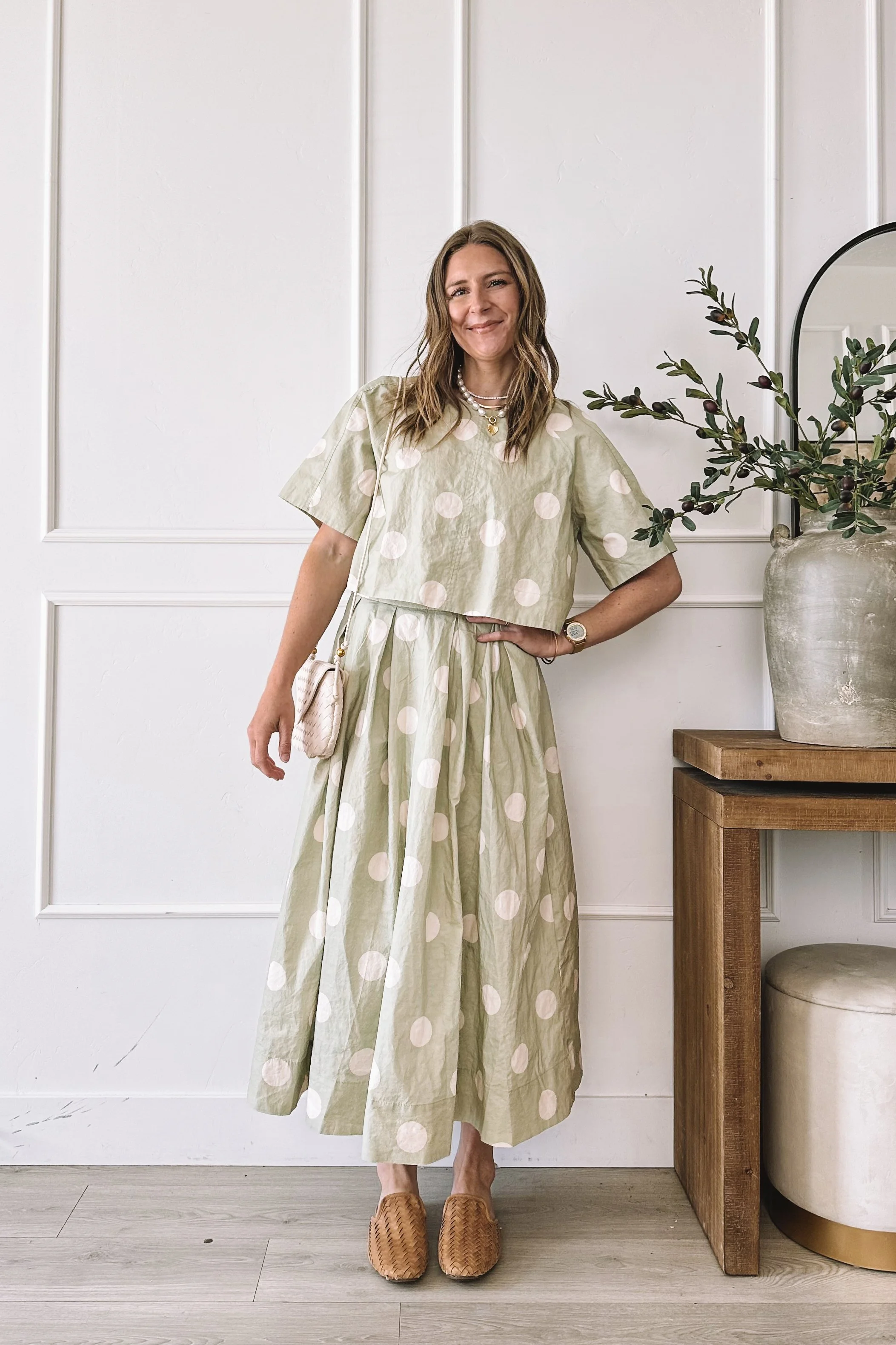 Green Polka Dot Skirt Set Outfit