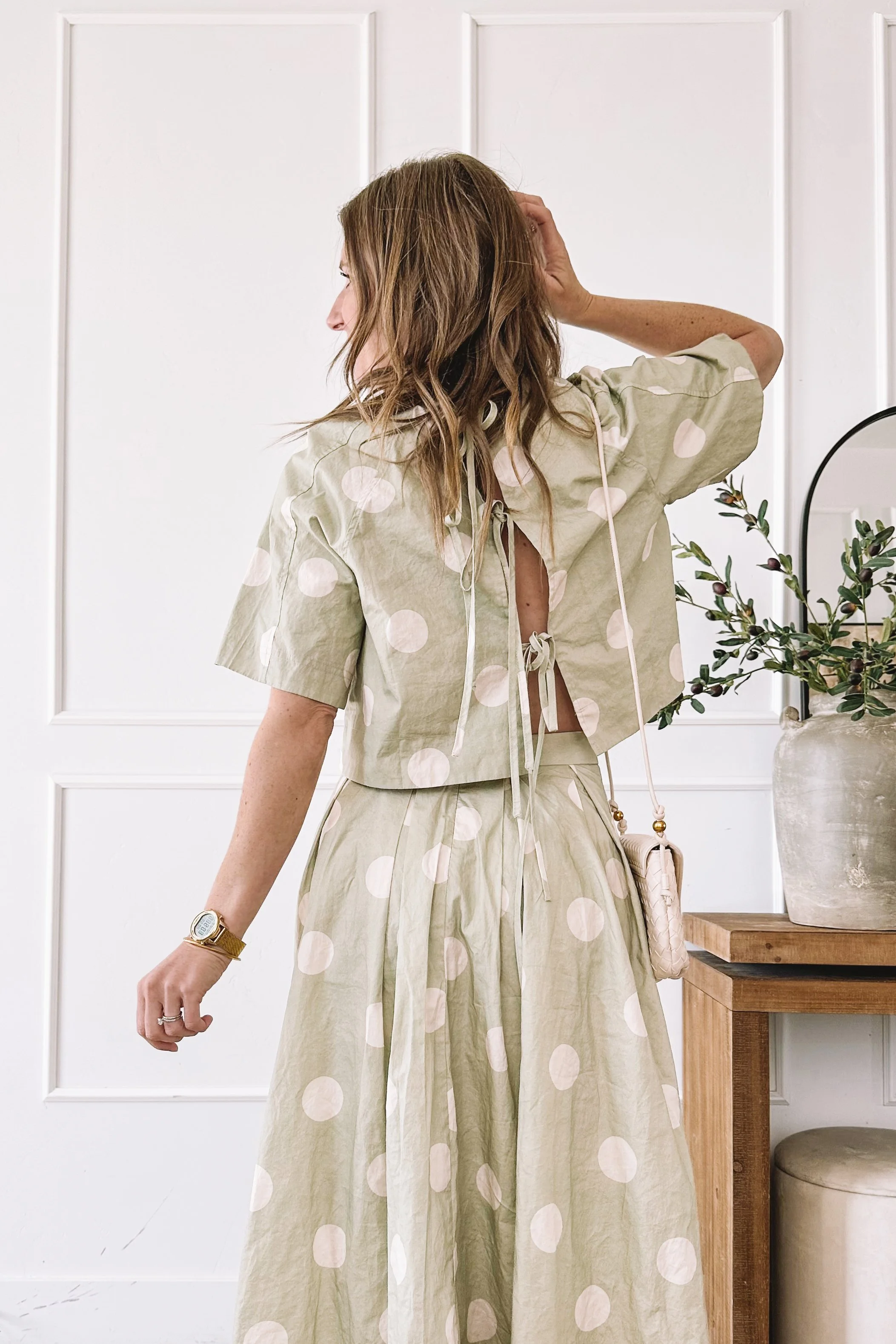 Green Polka Dot Skirt Set Outfit