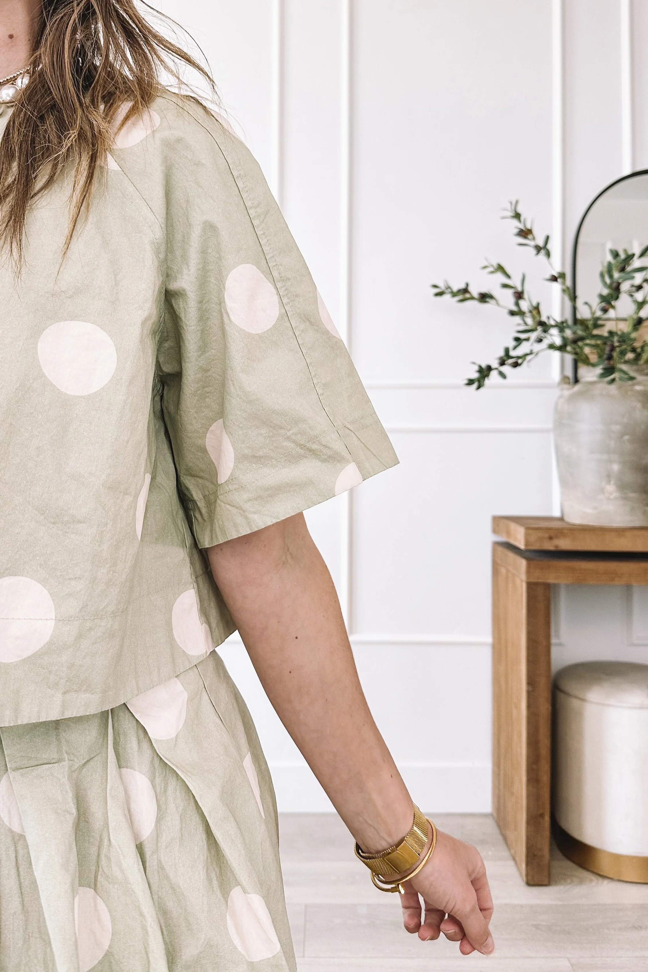 Green Polka Dot Skirt Set Outfit