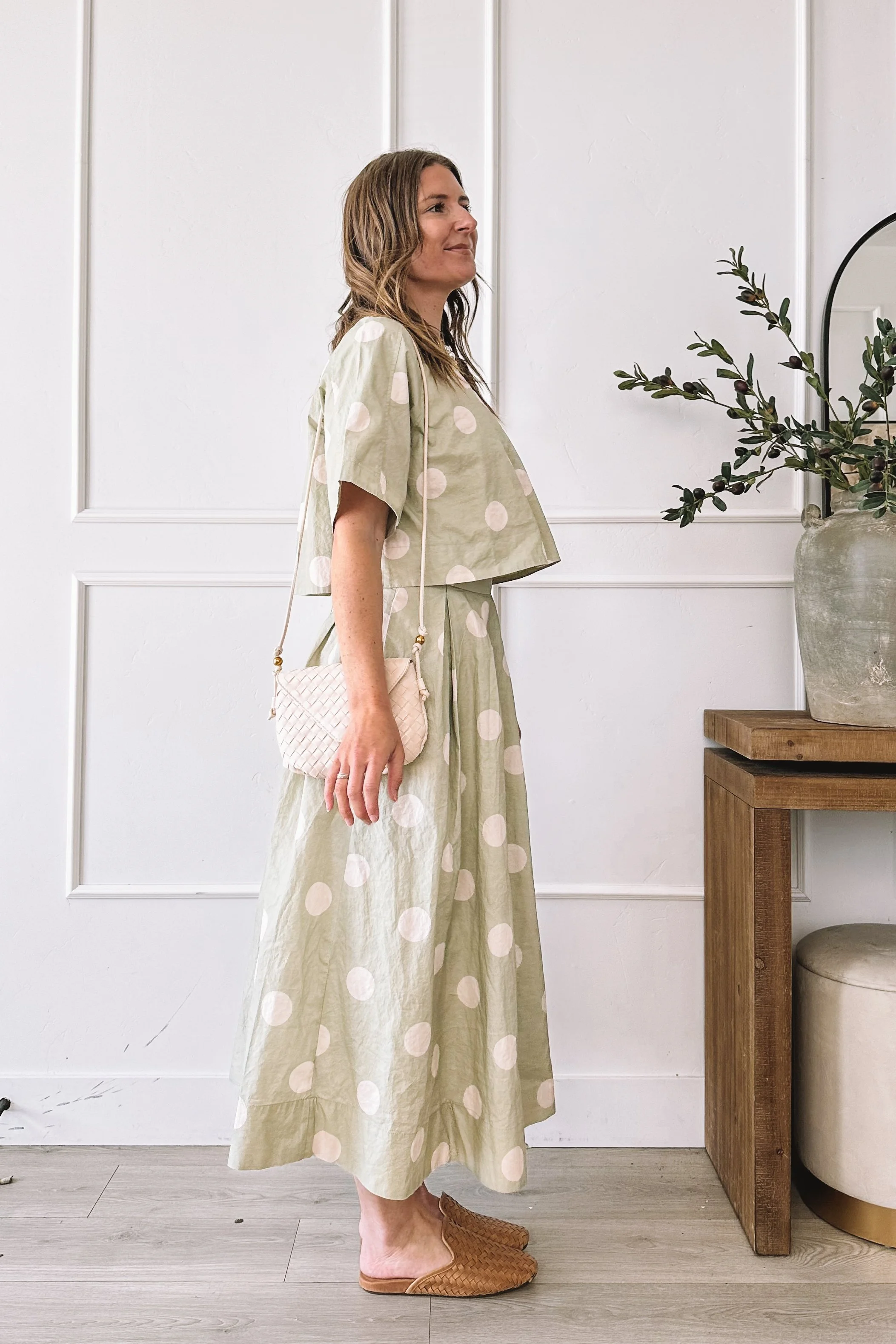 Green Polka Dot Skirt Set Outfit