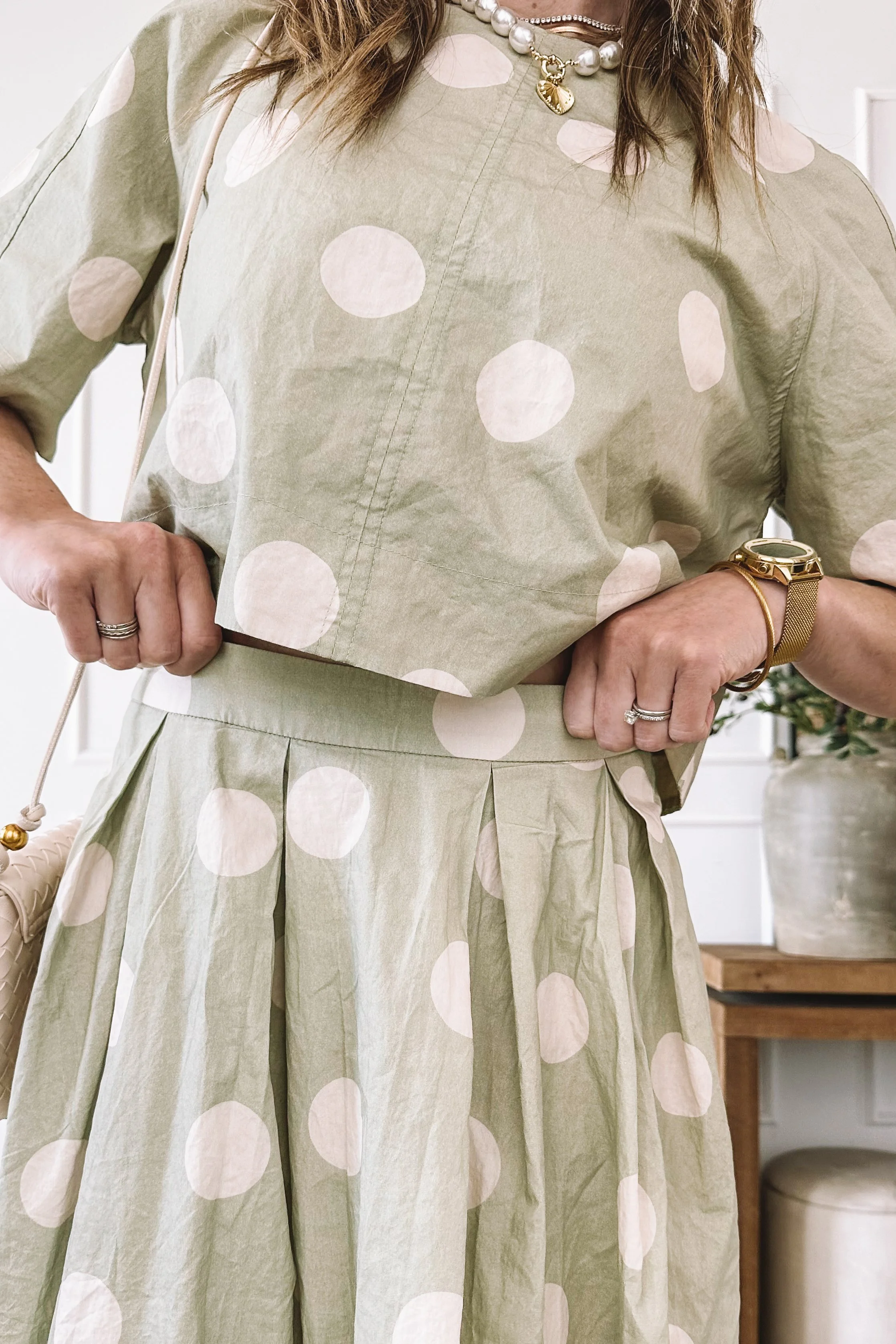 Green Polka Dot Skirt Set Outfit