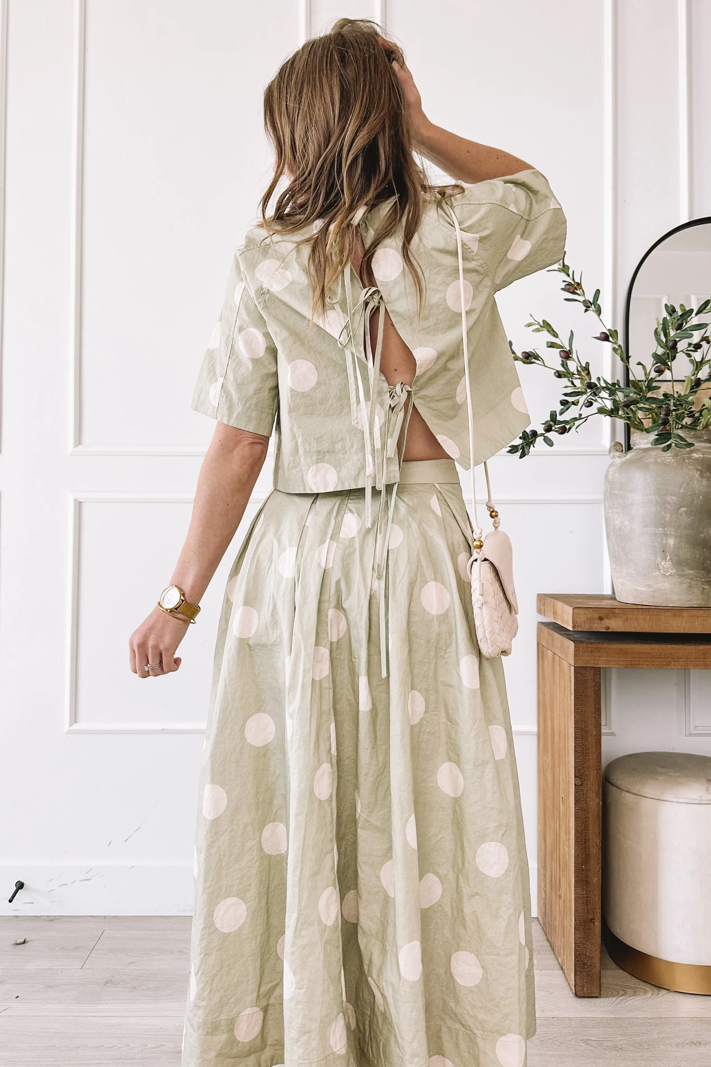 Green Polka Dot Skirt Set Outfit