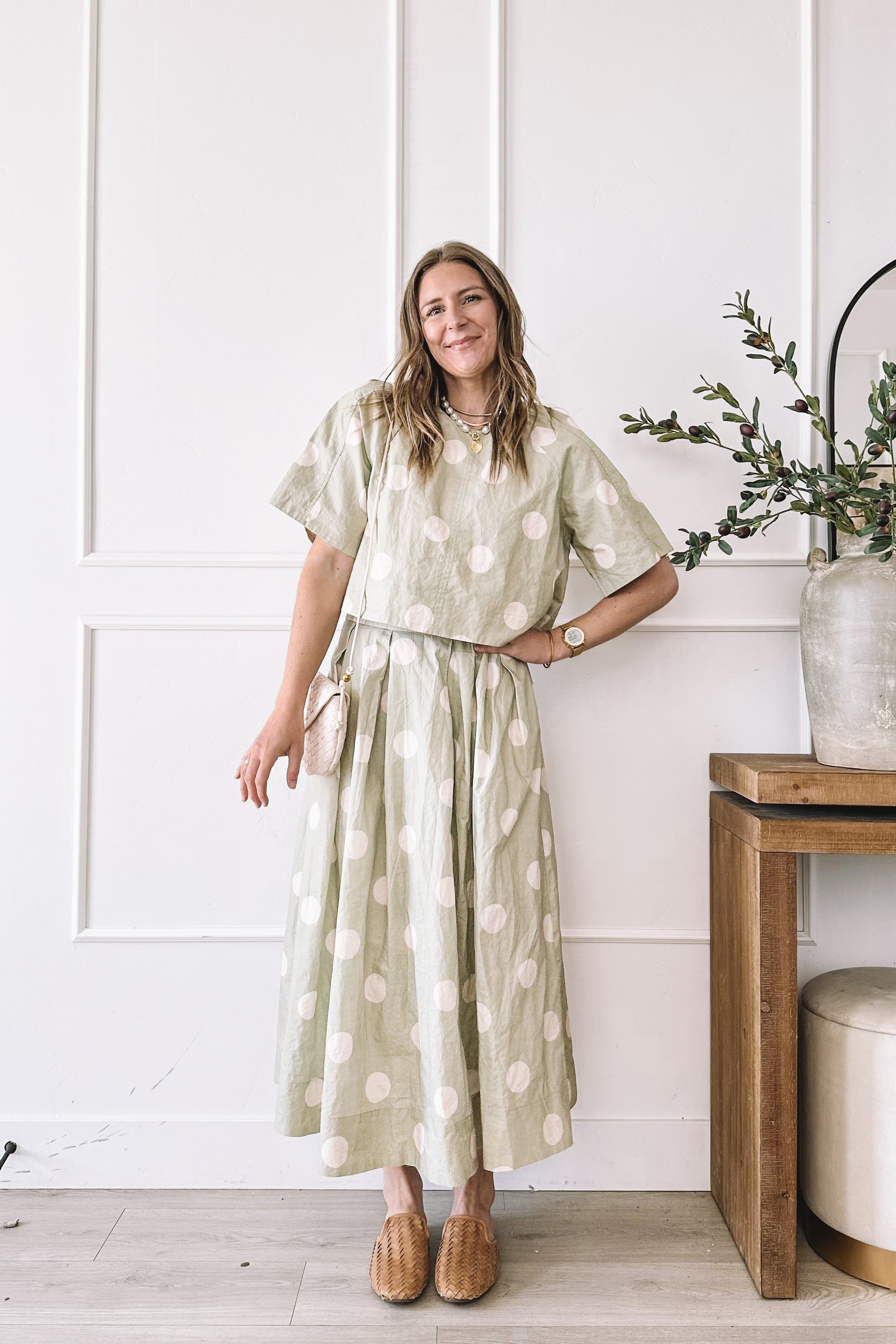 Green Polka Dot Skirt Set Outfit