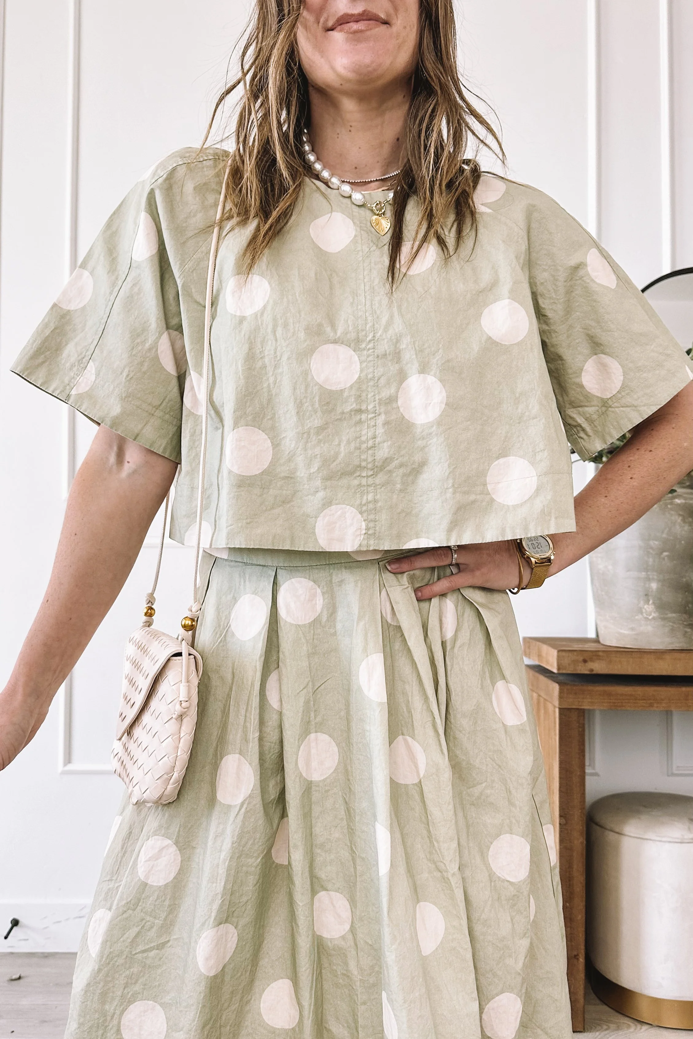 Green Polka Dot Skirt Set Outfit