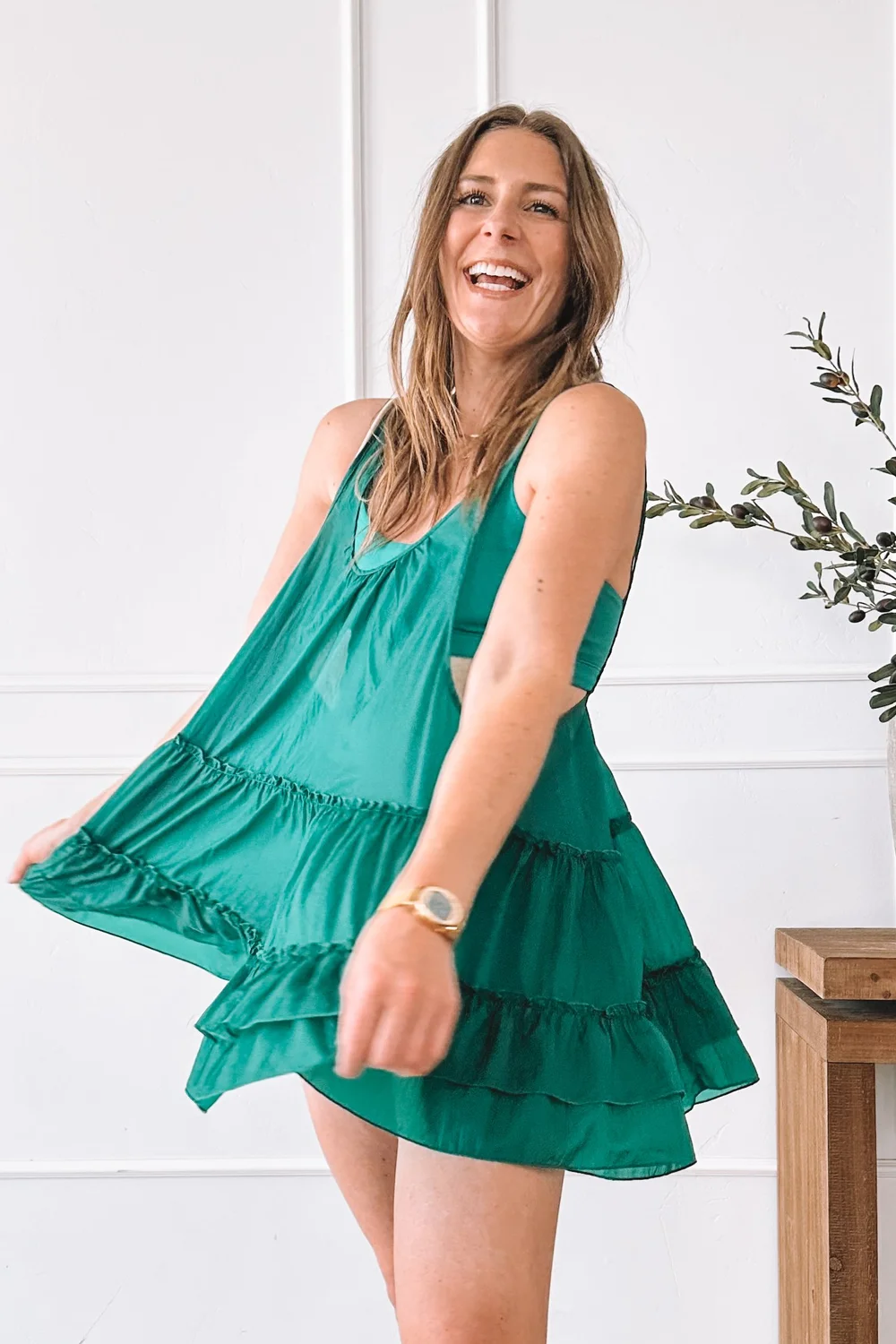 Green Mini Dress Everyday Outfit Idea | Casual Spring Style Jenn Hallak Green Mini Dress Everyday Outfit Idea | Casual Spring Style Jenn Hallak