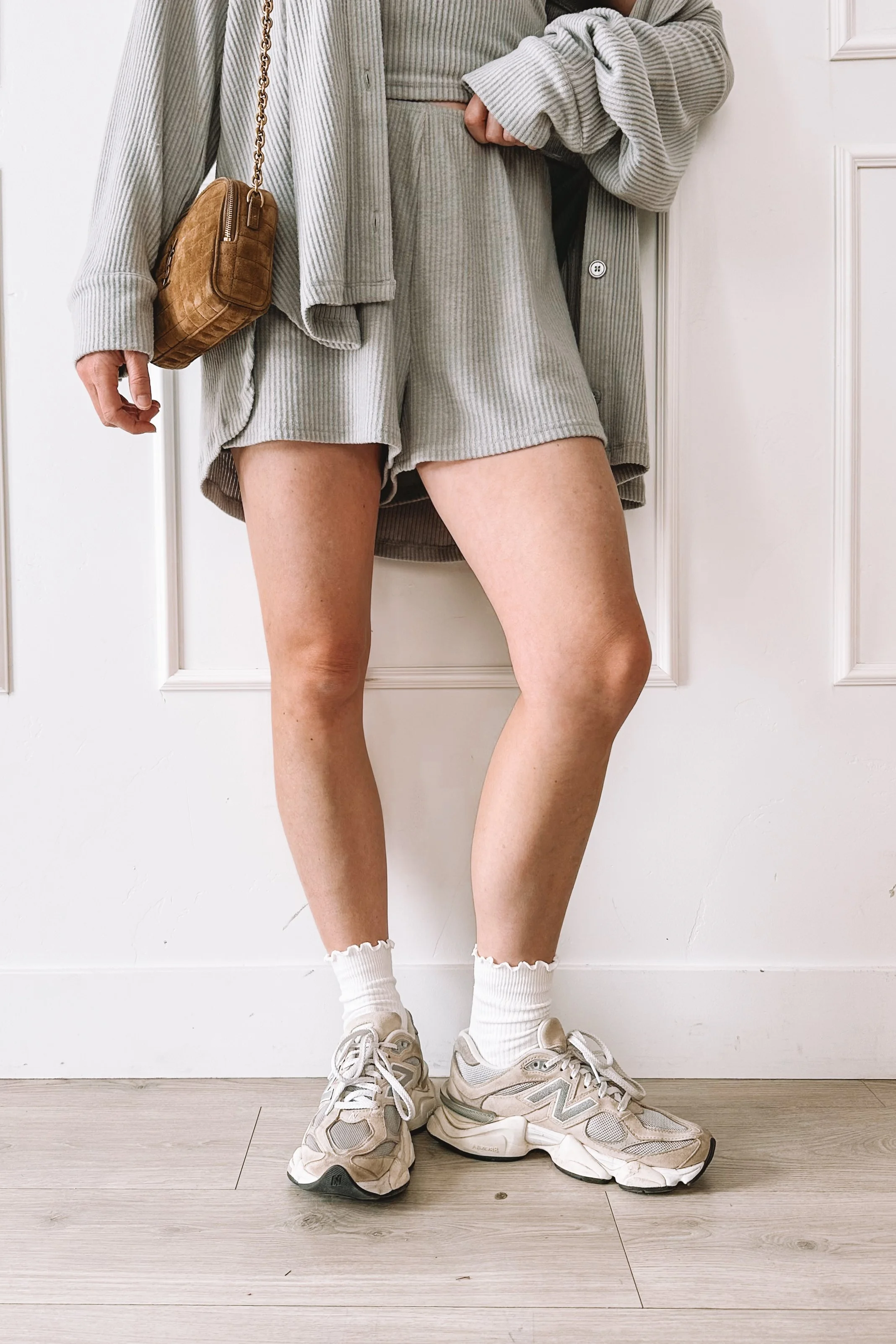 Grey Ribbed 3 Piece Matching Set Outfit Ideas Summer 2025
