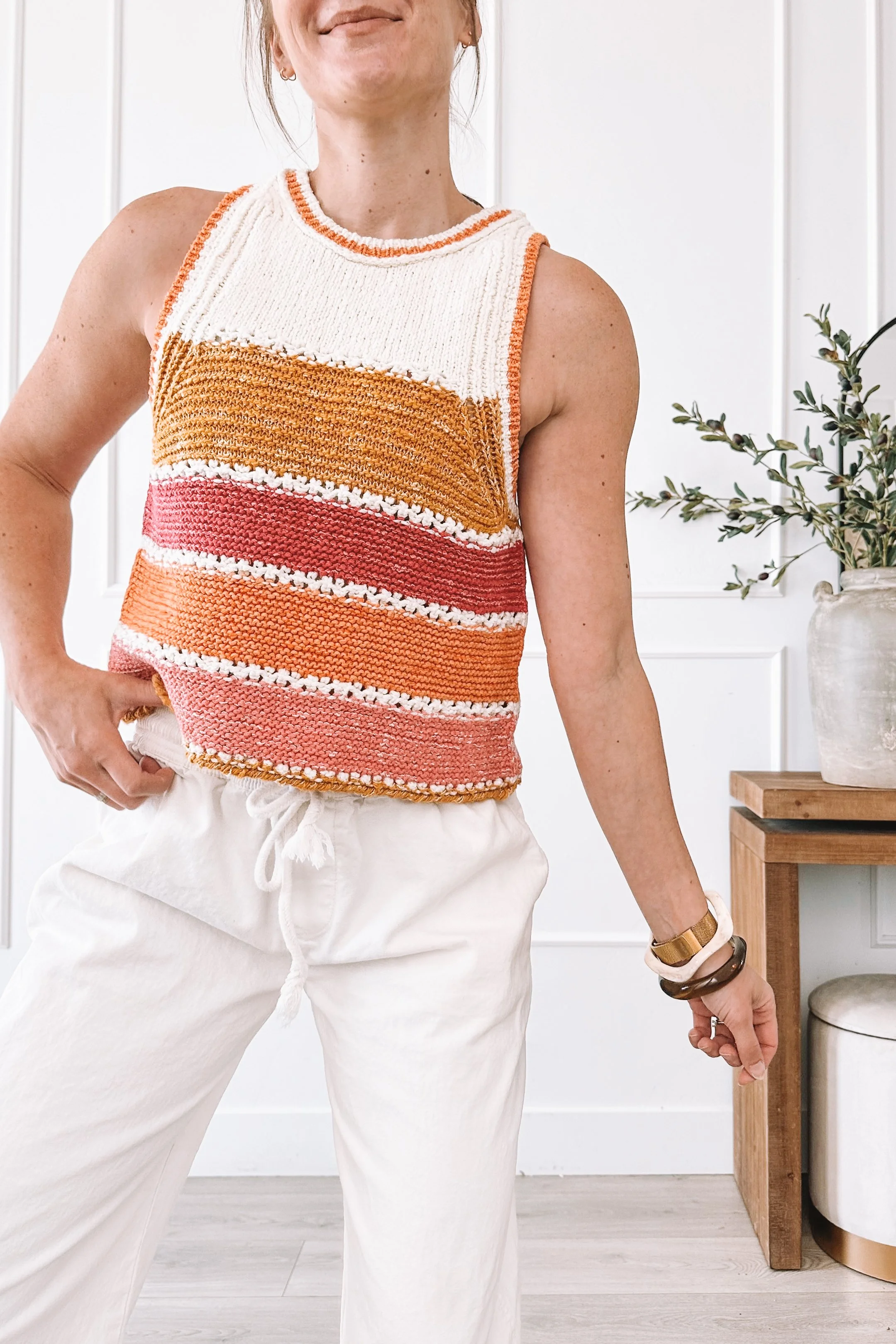 Everyday Mom Outfit Ideas Summer Crochet Top and Linen Pants