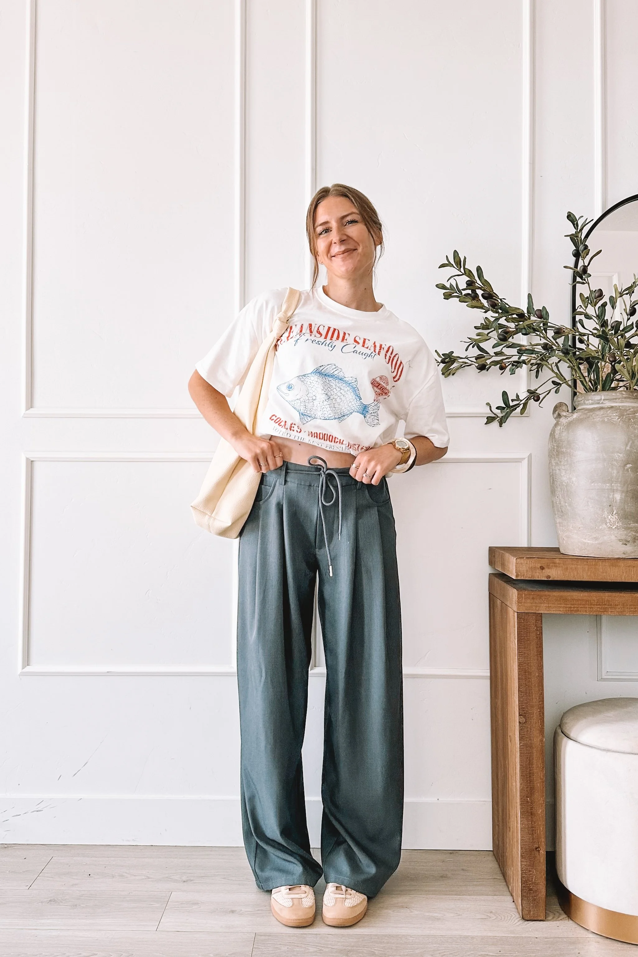 Mom Fashion Ideas Summer 2026 Graphic Tee and Wide Leg Pants