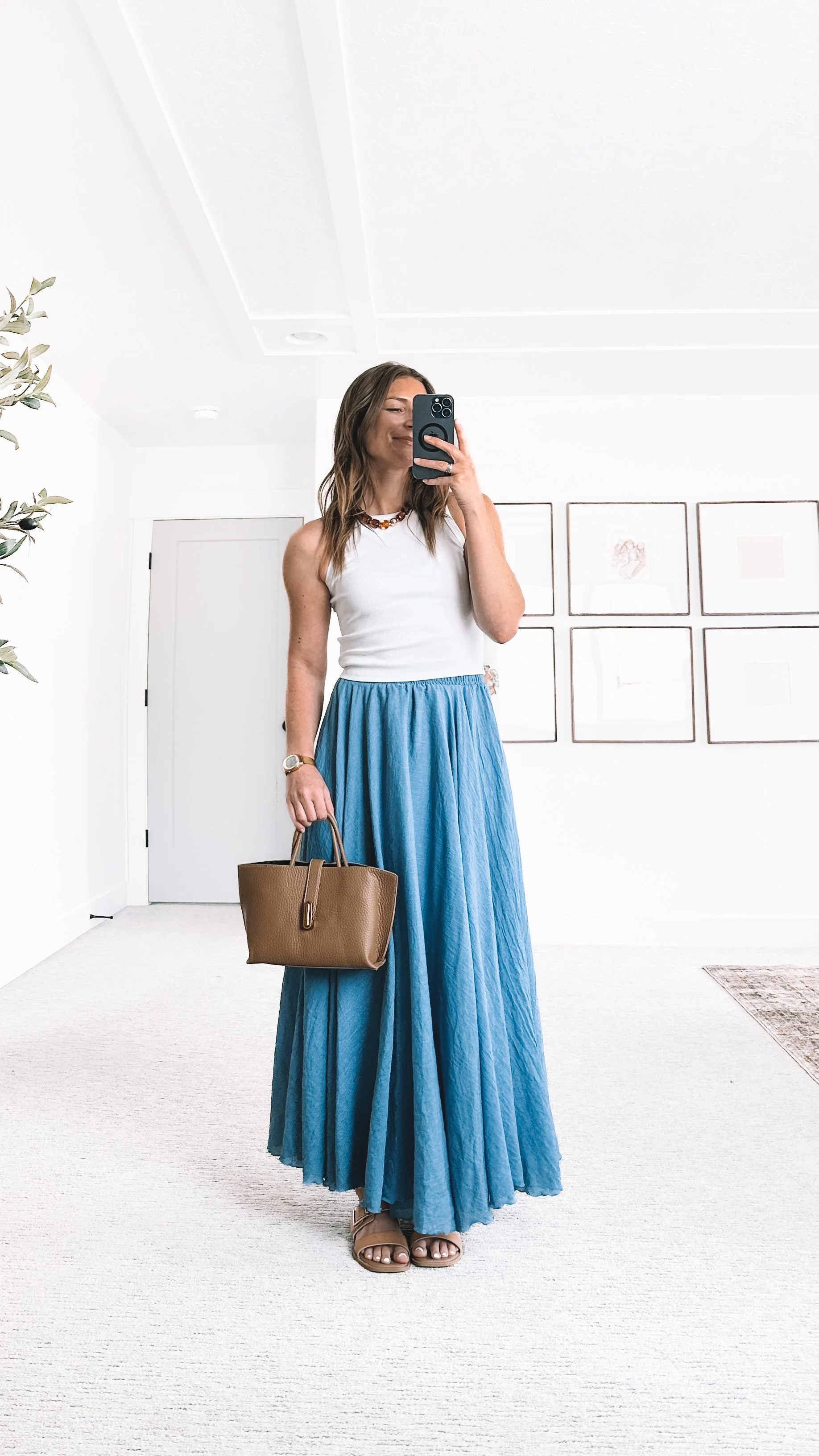 blue maxi skirt summer outfit