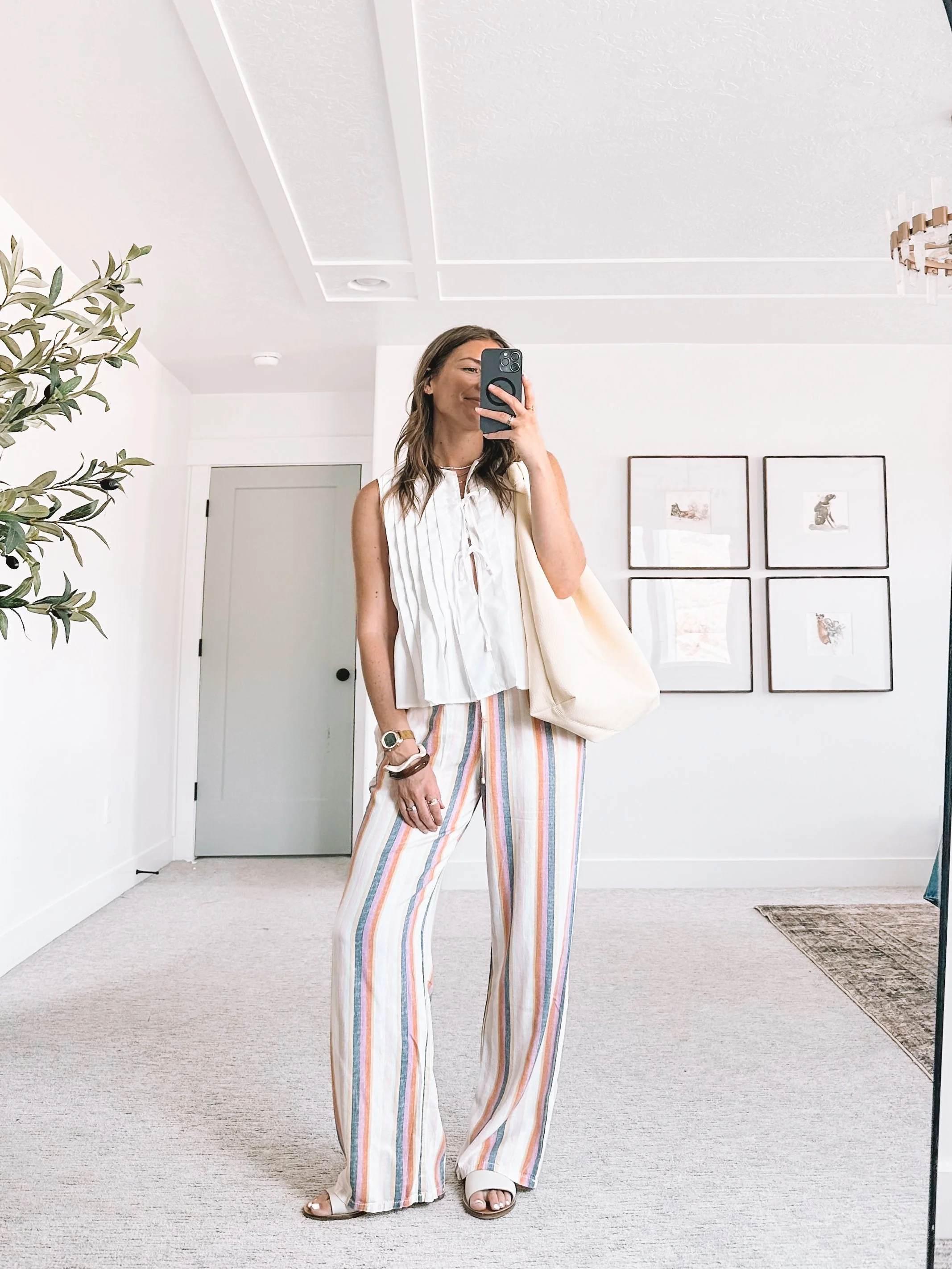 Wide Leg Linen Pants Summer Outfit For Moms