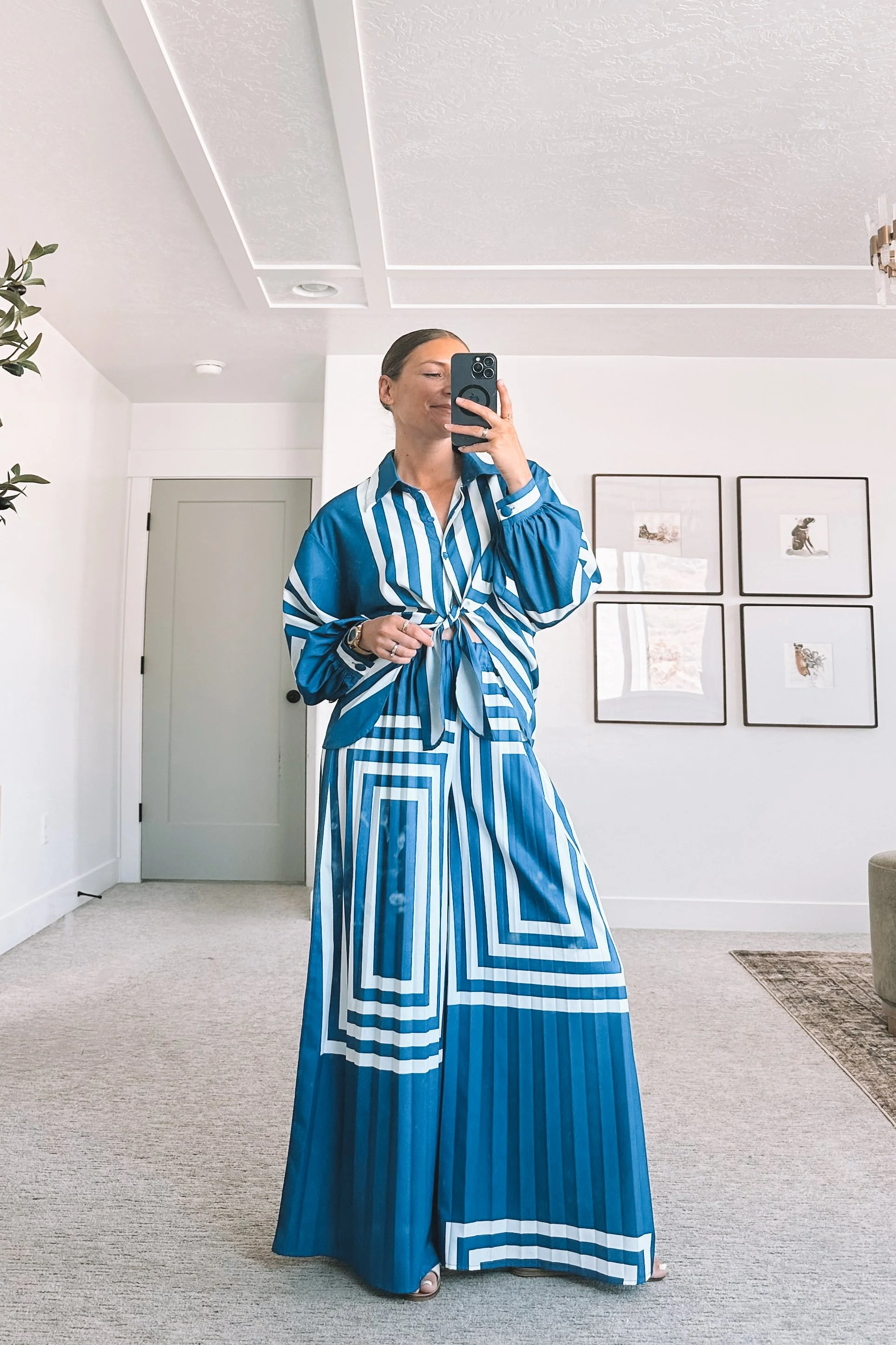 Blue Striped Matching Set Summer Outfit