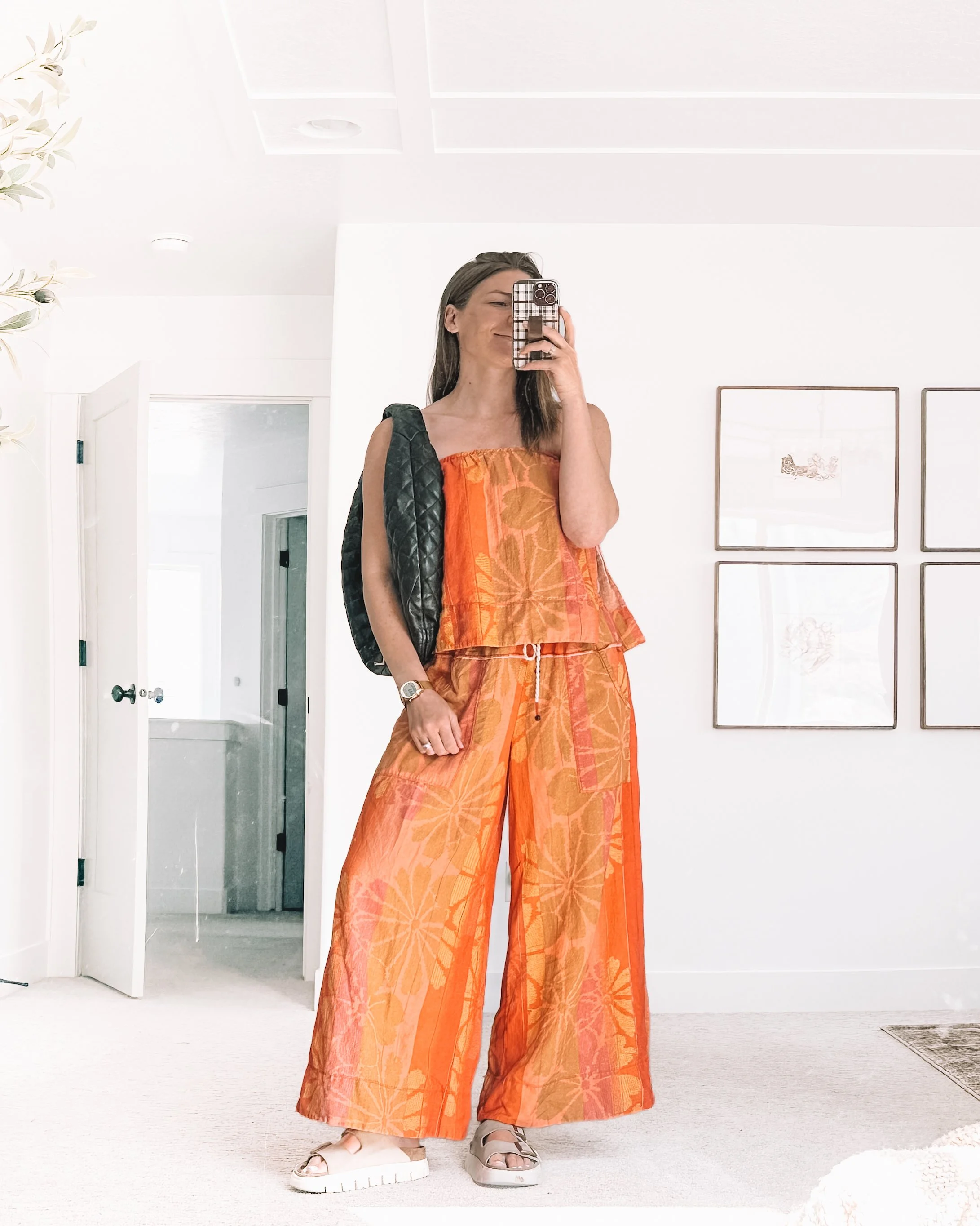 Orange Floral Matching Set Summer Outfit