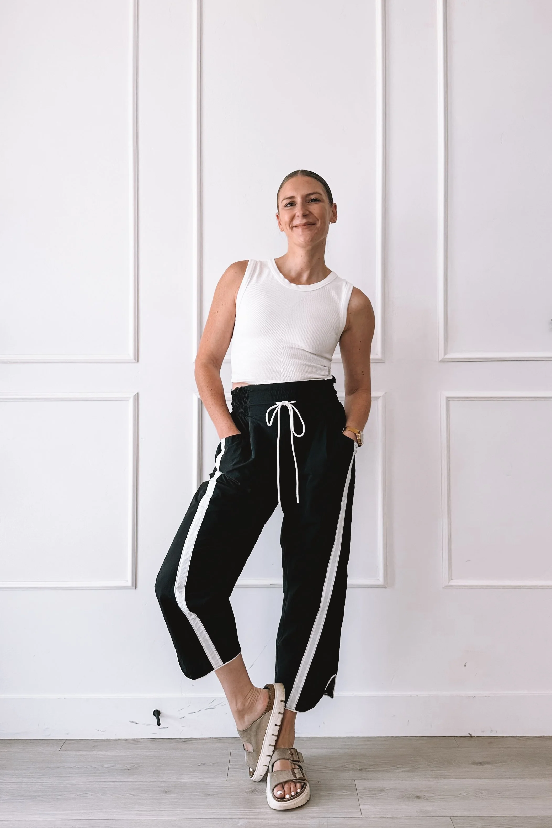 Black and White Tank and Pants Outfit