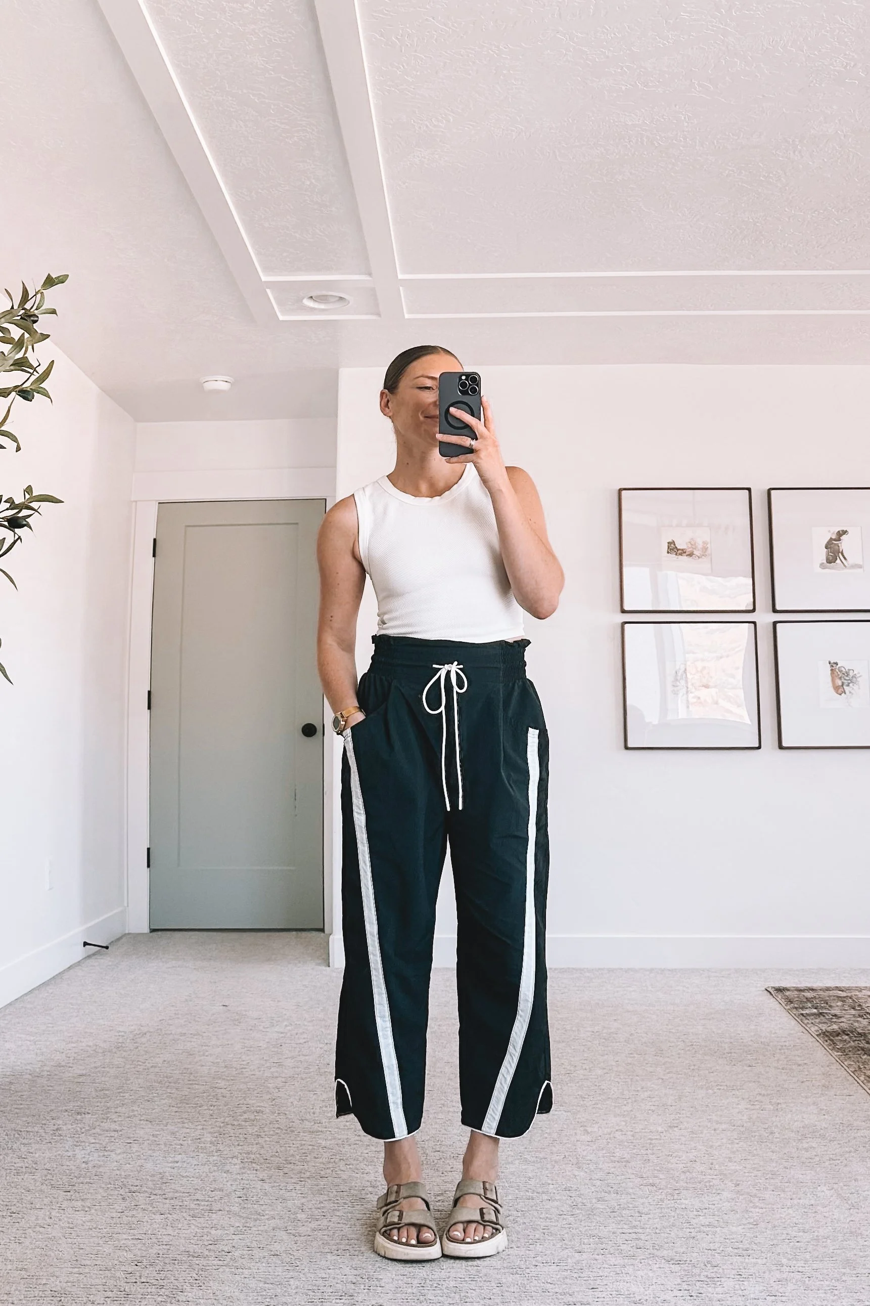 Black and White Tank and Pants Outfit